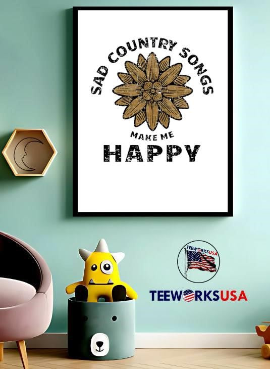 Sad Country Songs Make Me Happy vintage - Adult & Kids T-Shirts, Sweatshirts & Hoodies apparel design preview 3