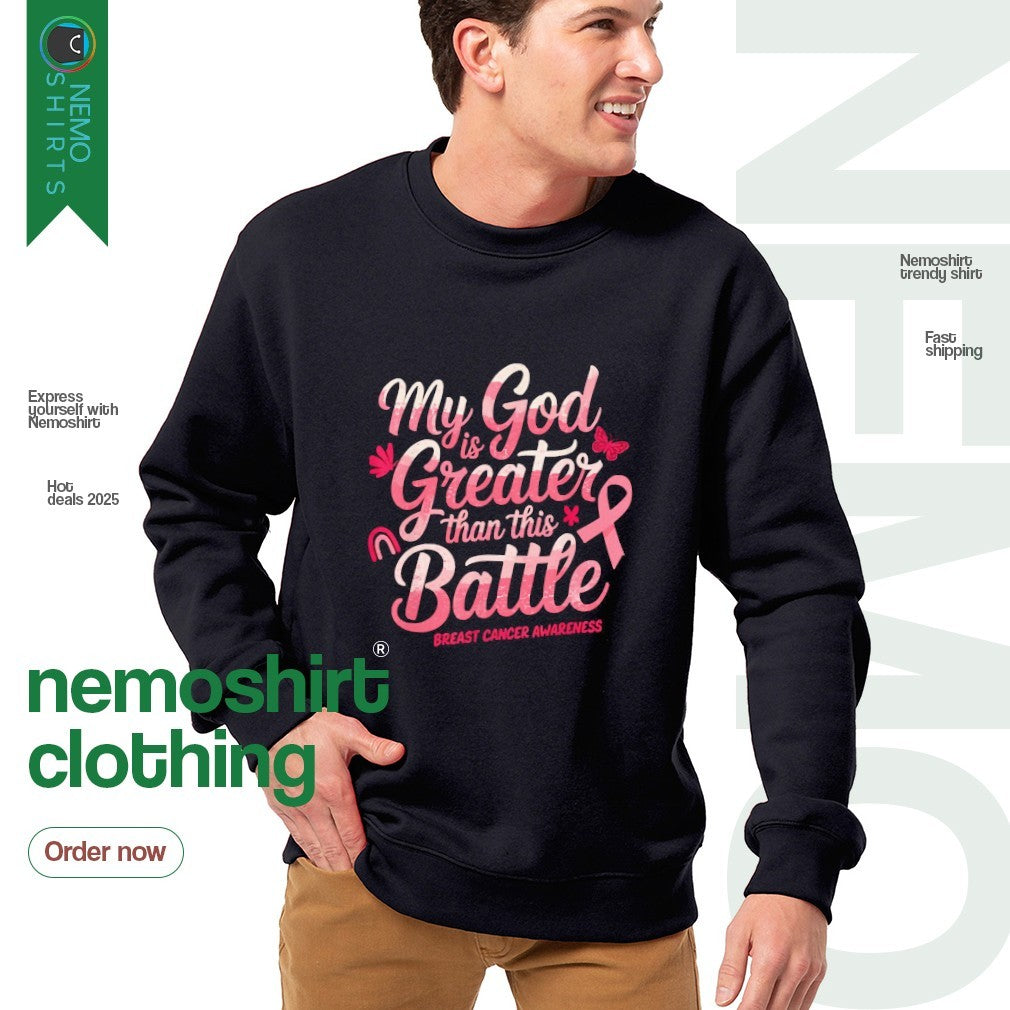 My God is greater than this battle breast cancer - Adult & Kids T-Shirts, Sweatshirts & Hoodies apparel design preview 4