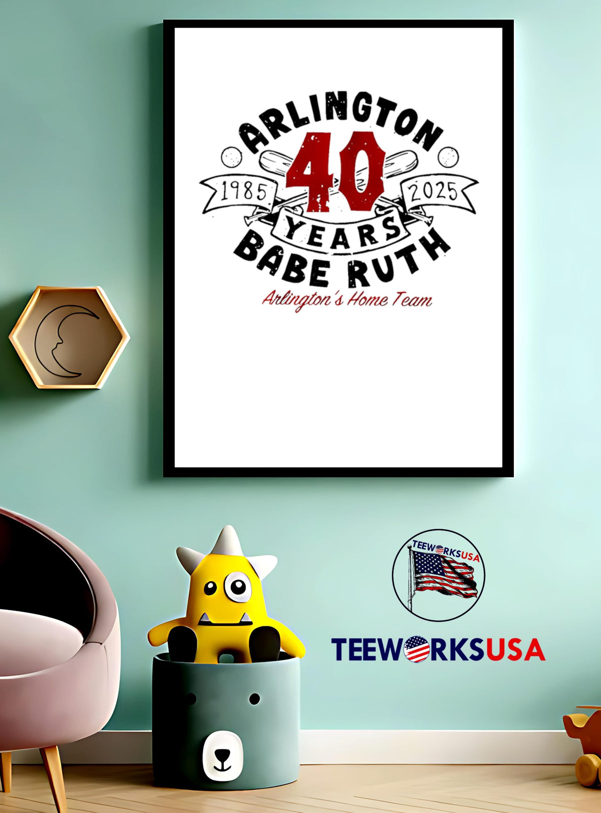 Arlington Babe Ruth 40th Anniversary 1985 2025 - Adult & Kids T-Shirts, Sweatshirts & Hoodies apparel design preview 3