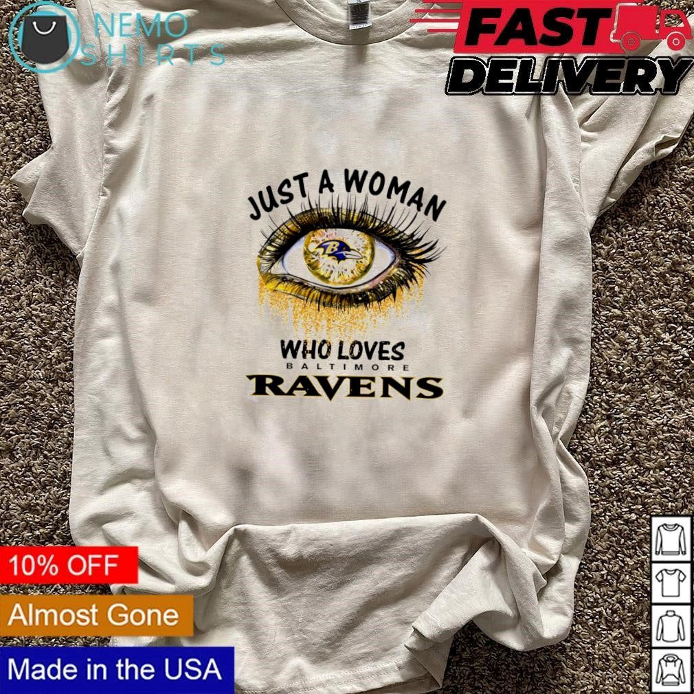 Just a woman who loves Baltimore Ravens eye glitter - Adult & Kids T-Shirts, Sweatshirts & Hoodies apparel design preview 3