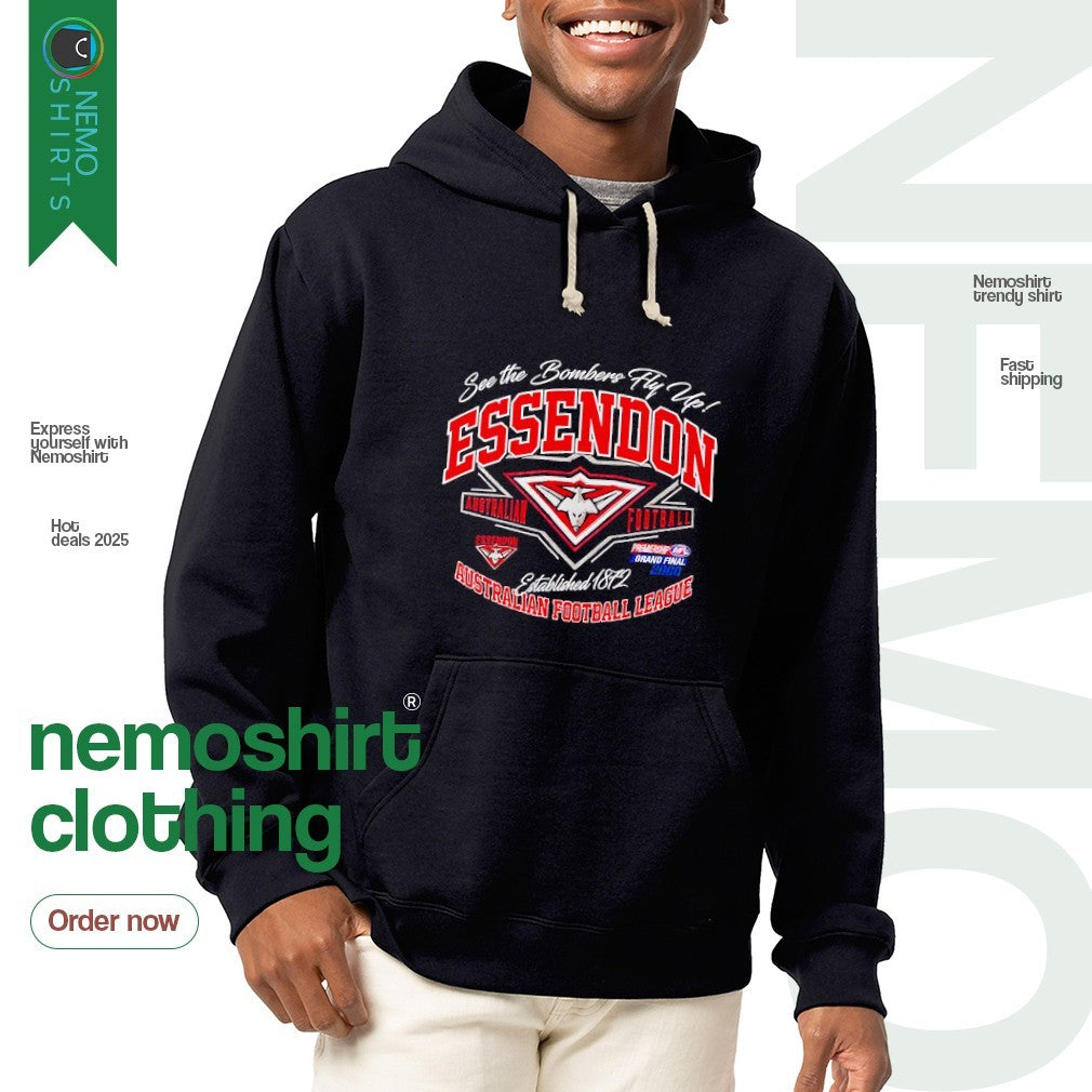 See the bombers fly up Essendon AFL Premiers Grand - Adult & Kids T-Shirts, Sweatshirts & Hoodies apparel design preview 2