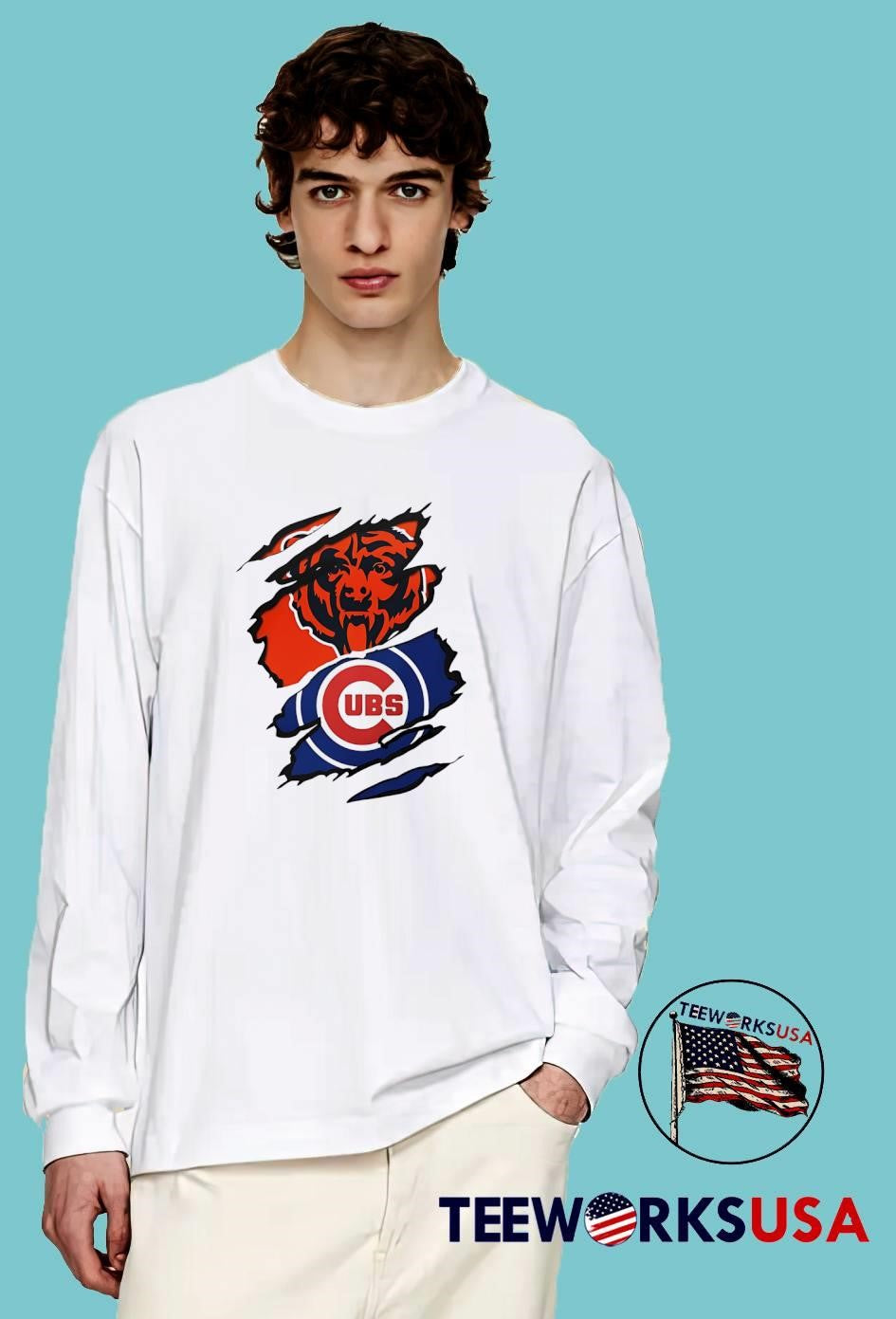 Chicago Bears and Cubs Ripped Torn Logo Print - Adult & Kids T-Shirts, Sweatshirts & Hoodies apparel design preview 3