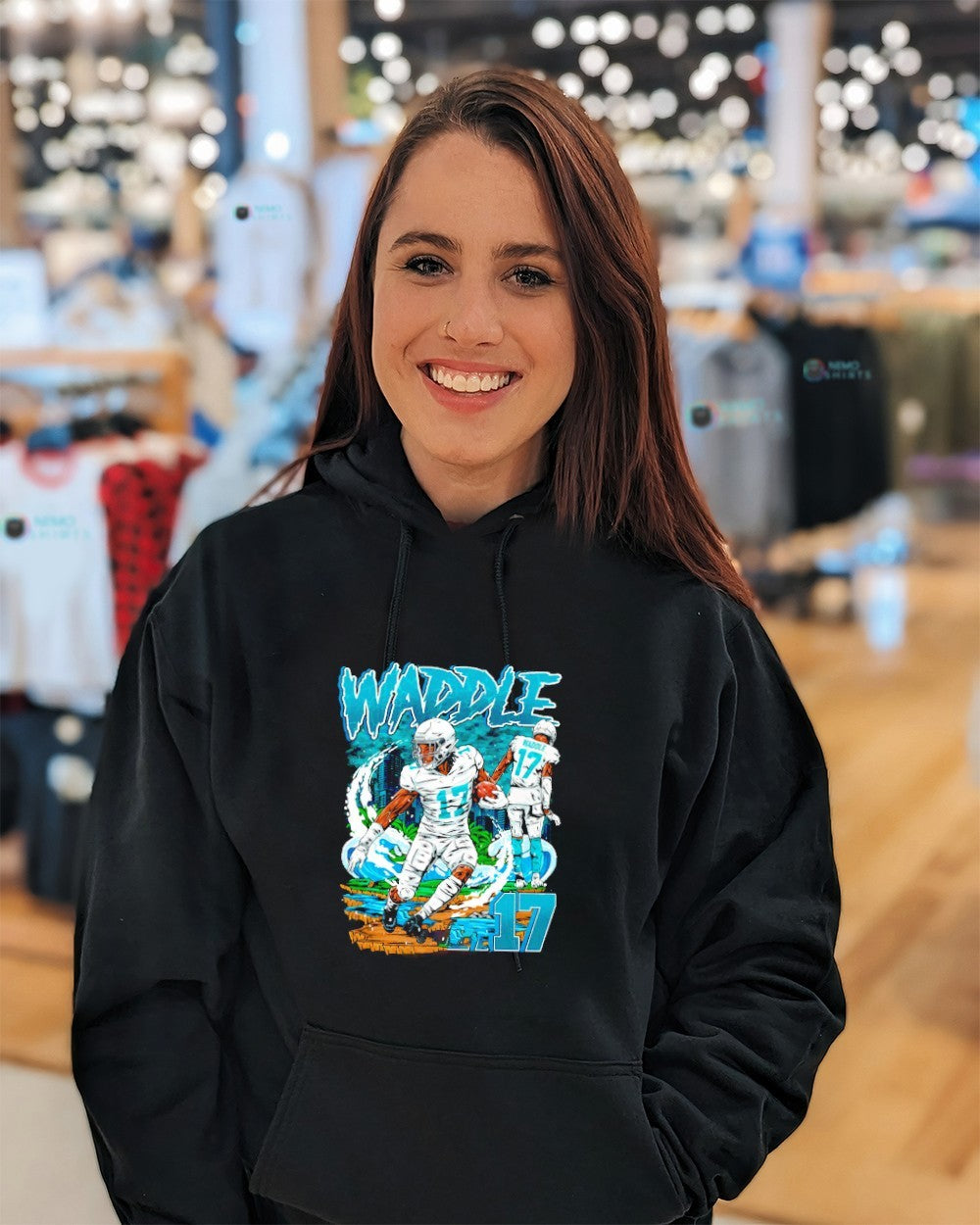 Jaylen Waddle Miami Dolphins no 17 player wave - Adult & Kids T-Shirts, Sweatshirts & Hoodies apparel design preview 5