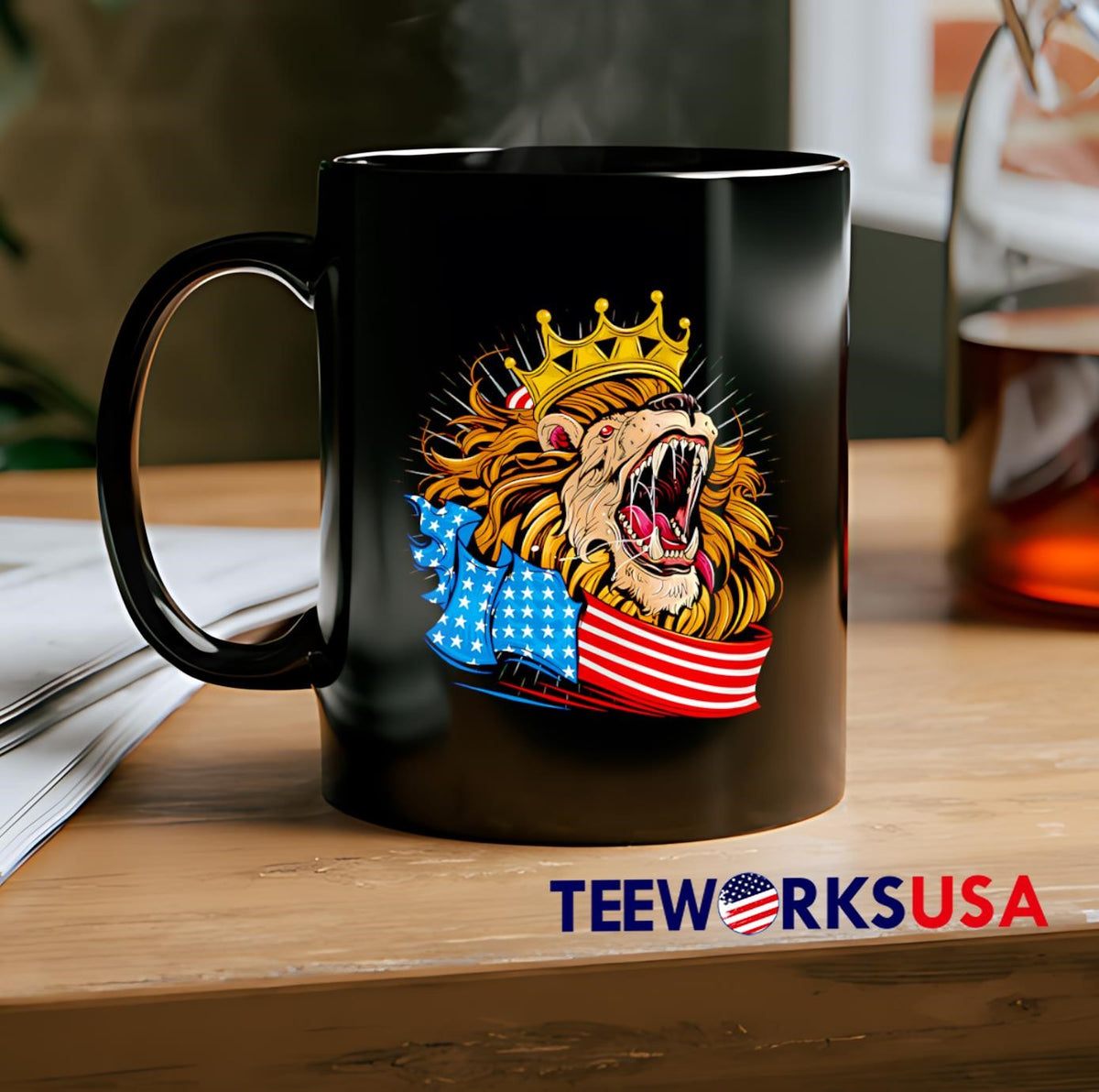 King Lion big head scream American flag - Adult & Kids T-Shirts, Sweatshirts & Hoodies apparel design preview 2
