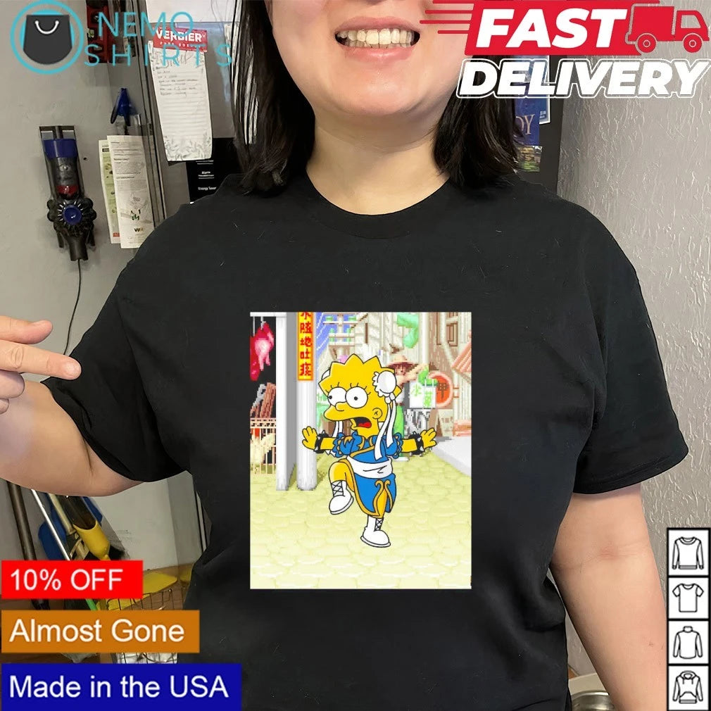Lisa Simpson Springfield Fighter II Chun-Li Parody - Adult & Kids T-Shirts, Sweatshirts & Hoodies apparel design preview 2