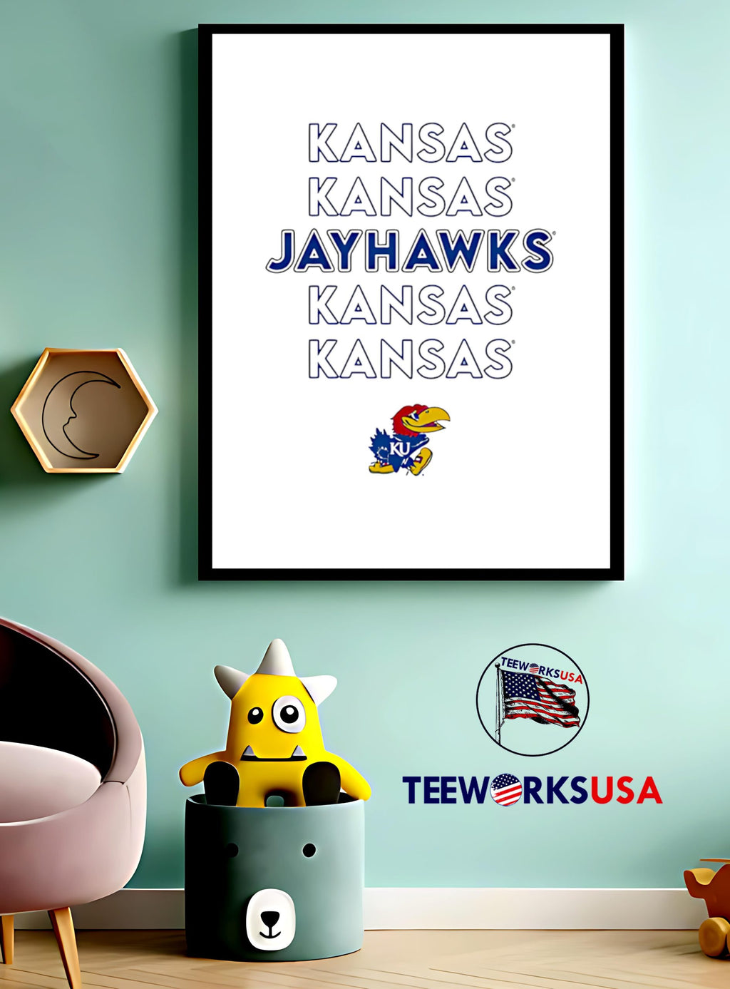 Kansas Jayhawks Stacked repeat - Adult & Kids T-Shirts, Sweatshirts & Hoodies apparel design preview 3