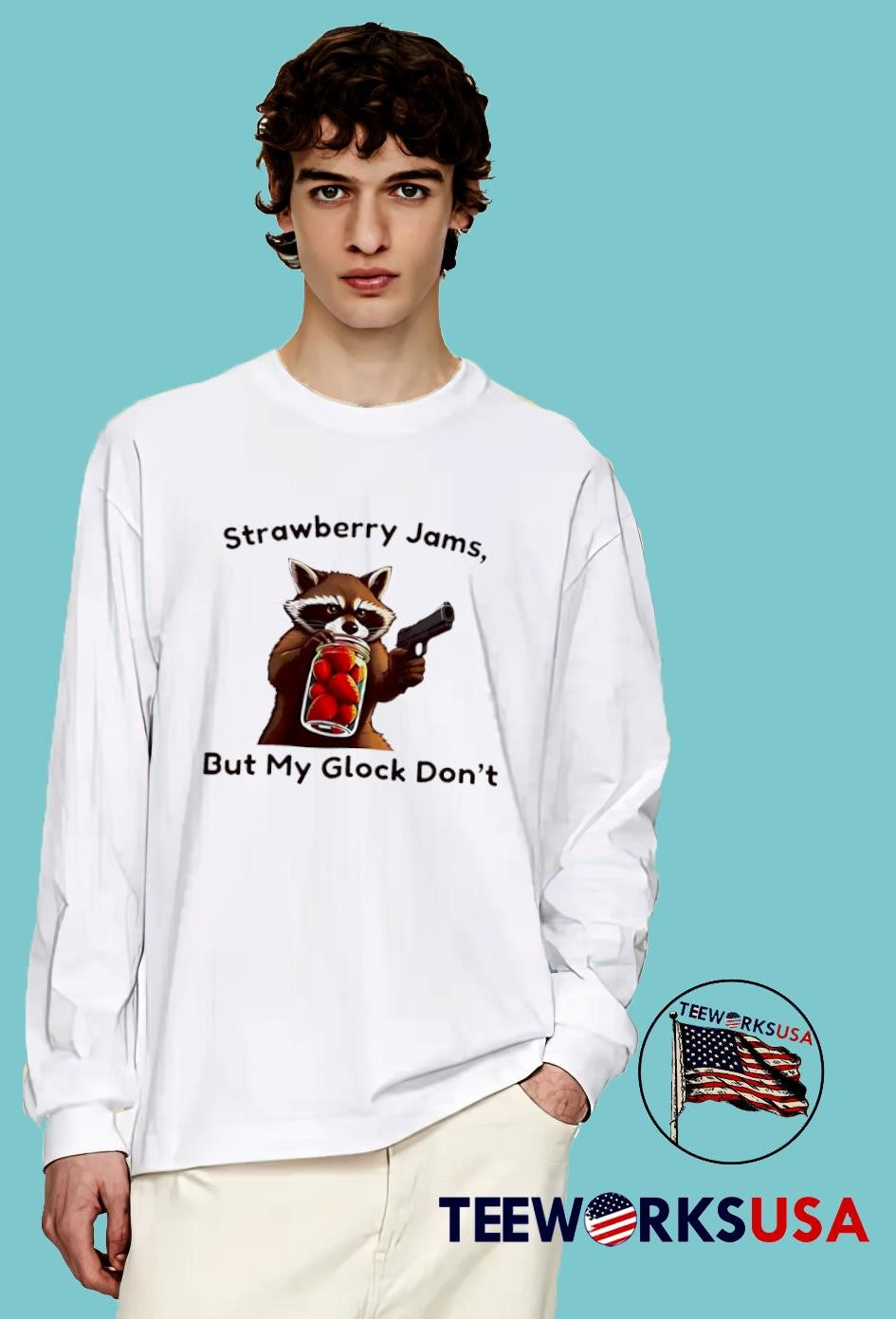 Raccoon Strawberry Jams But My Glock Don't Fruit - Adult & Kids T-Shirts, Sweatshirts & Hoodies apparel design preview 4