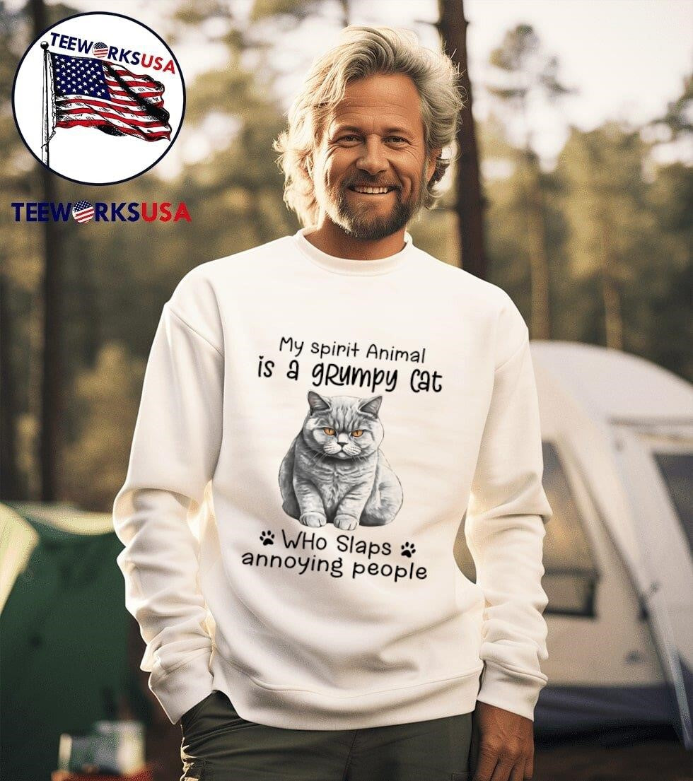 My spirit animal is a grumpy cat who slaps annoying - Adult & Kids T-Shirts, Sweatshirts & Hoodies apparel design preview 3
