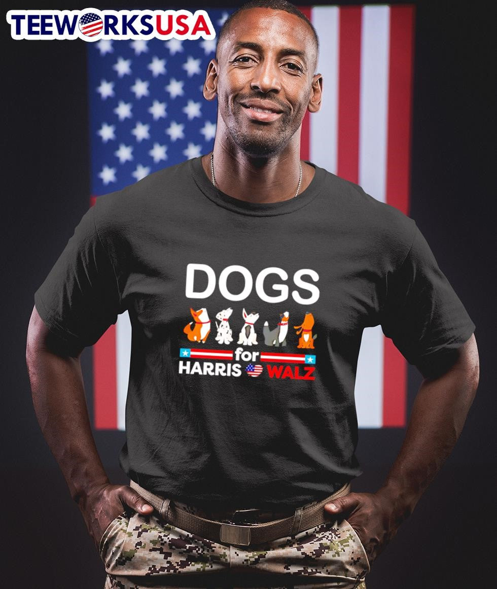 Dogs for Harris Walz cartoon - Adult & Kids T-Shirts, Sweatshirts & Hoodies apparel design preview 1