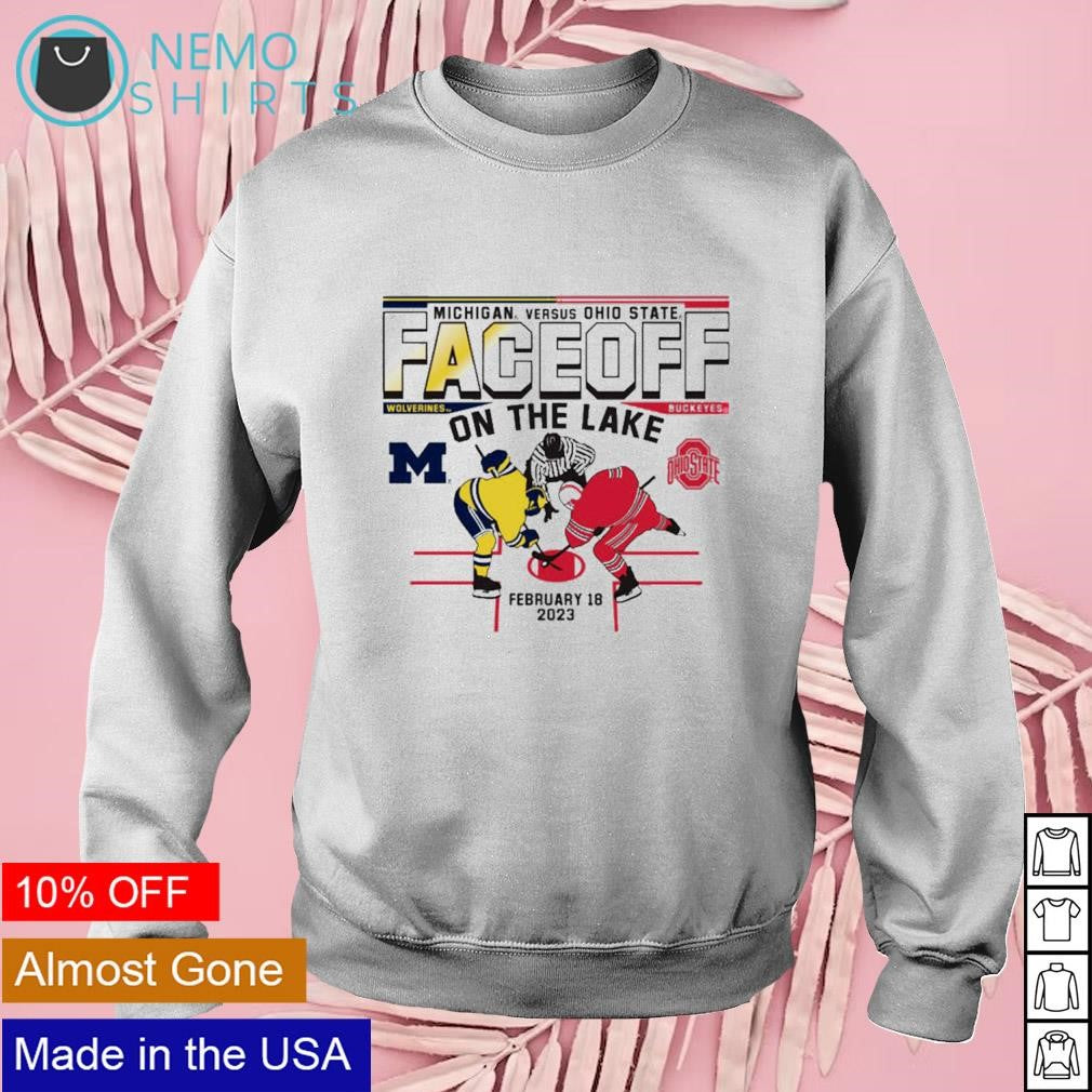 Michigan hockey vs Ohio State faceoff on the lake - Adult & Kids T-Shirts, Sweatshirts & Hoodies apparel design preview 3