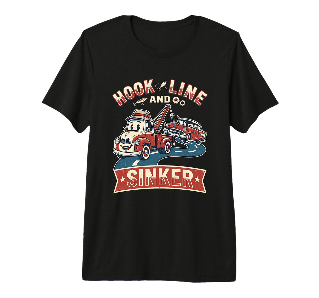 Tow Truck Cartoon Fishing Pun Hook T-Shirt - Aesthetic Graphic Men Women - T-Shirt, Sweatshirt, Hoodie