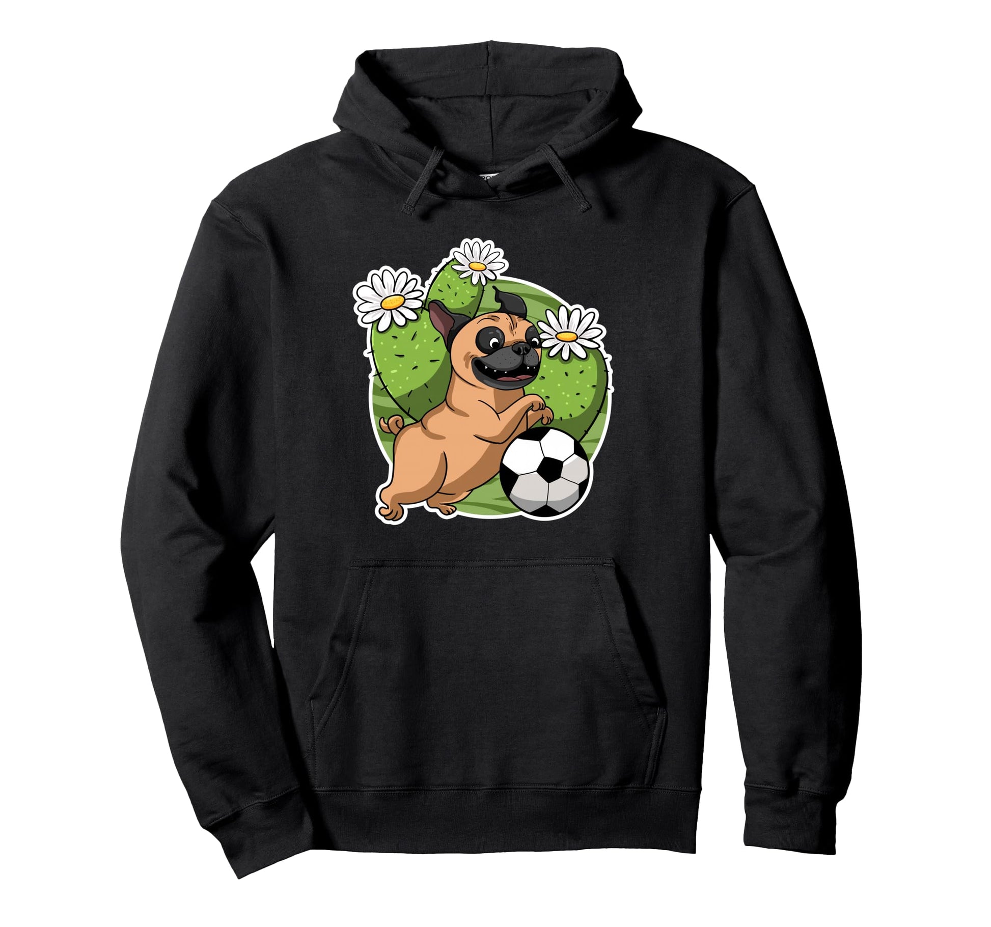 Pug Soccer Cactus Football Desert Plant Hoodie - Graphic Print Men Women - T-Shirt, Sweatshirt, Hoodie