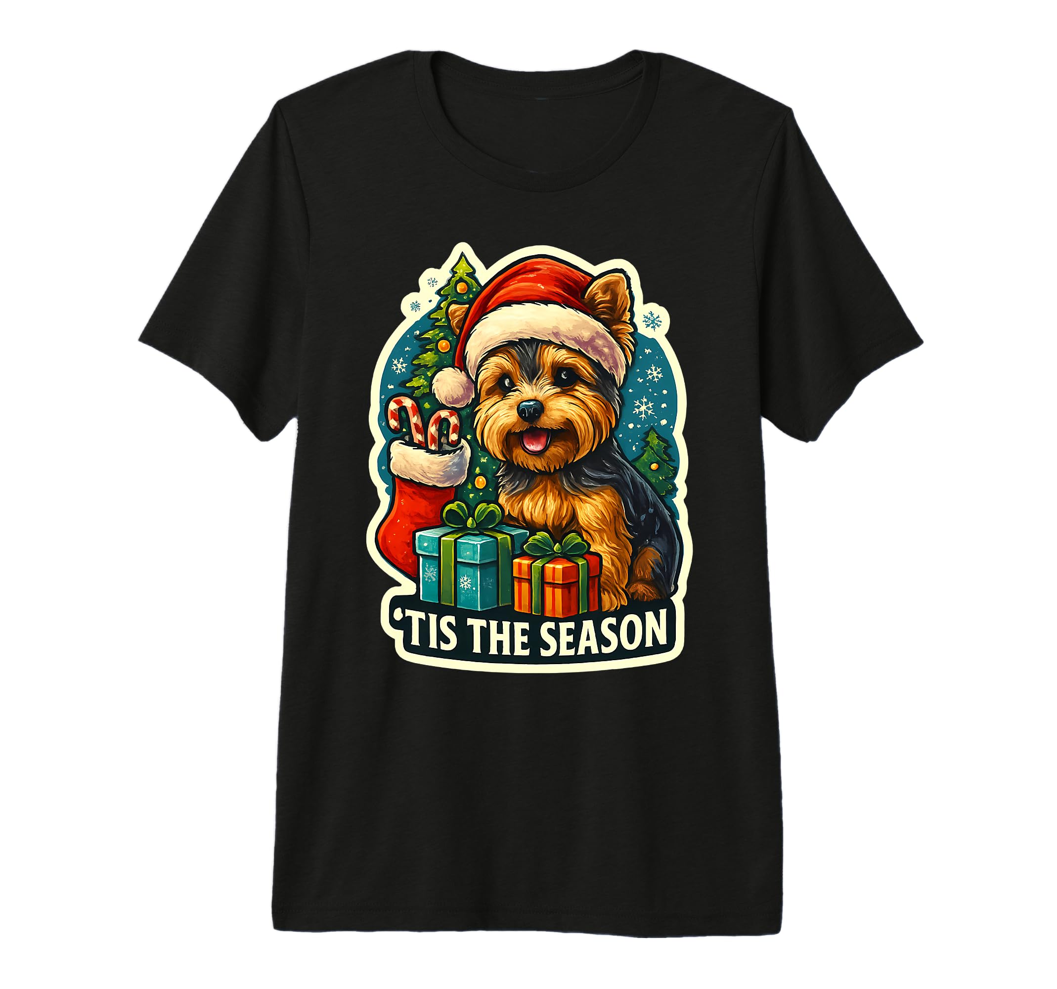 Tis Season Yorkshire Terrier Mom Dad T-Shirt - Custom Art Print Unisex - T-Shirt, Sweatshirt, Hoodie