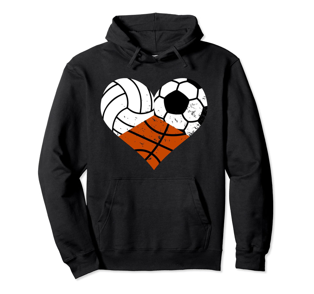 Volleyball Soccer Basketball Heart Hoodie - Trendy Graphic for Adults - T-Shirt, Sweatshirt, Hoodie