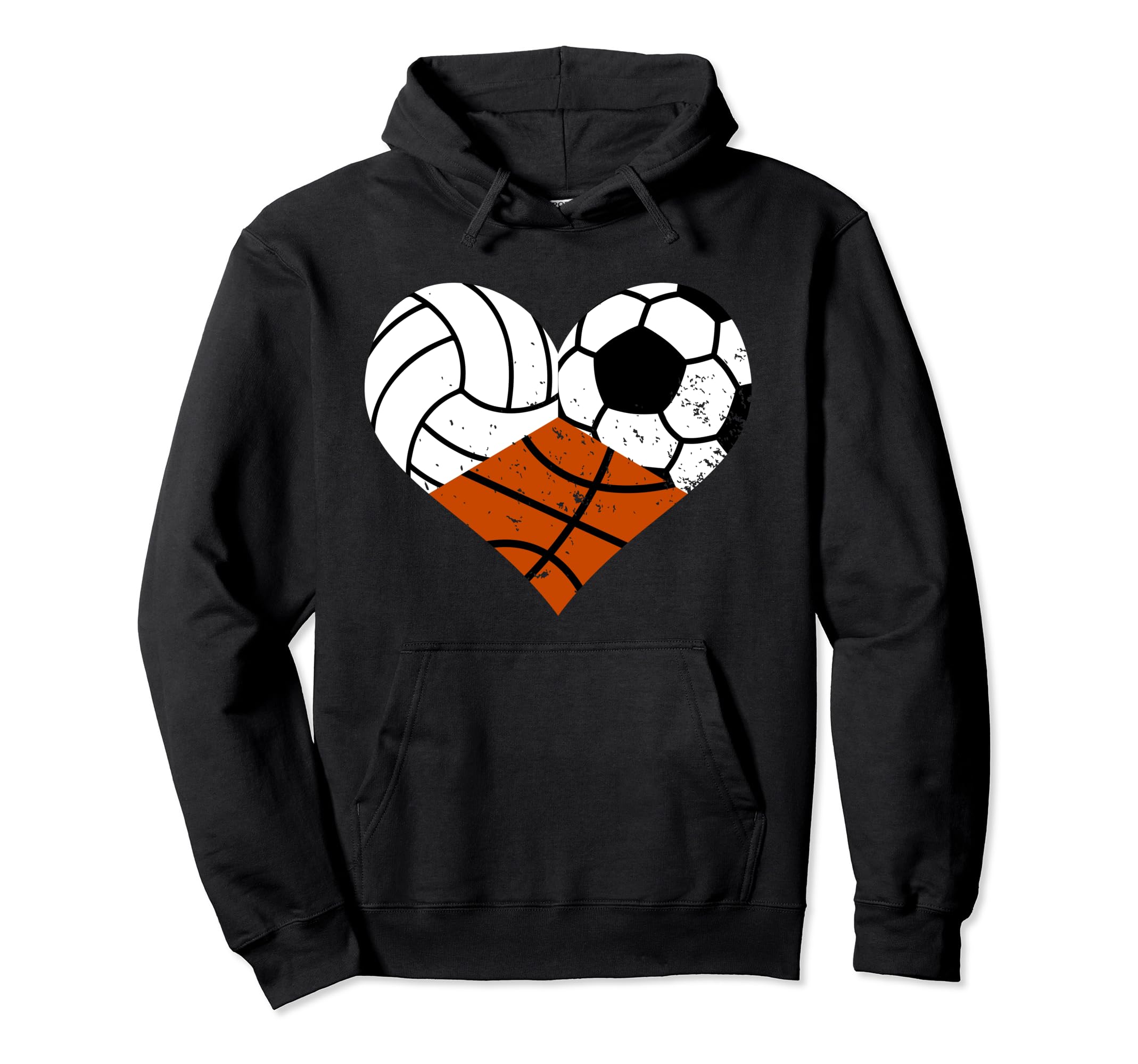 Volleyball Soccer Basketball Heart Hoodie - Trendy Graphic for Adults - T-Shirt, Sweatshirt, Hoodie