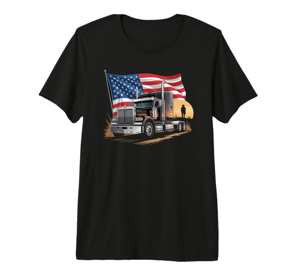 American Flag Trucker Dad Big Rig T-Shirt - Unique Graphic Men Women - T-Shirt, Sweatshirt, Hoodie