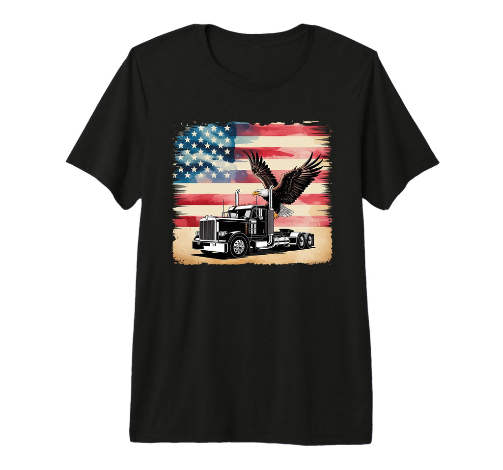 American Flag Trucker Dad Big Rig T-Shirt - Custom Art Print Men Women - T-Shirt, Sweatshirt, Hoodie
