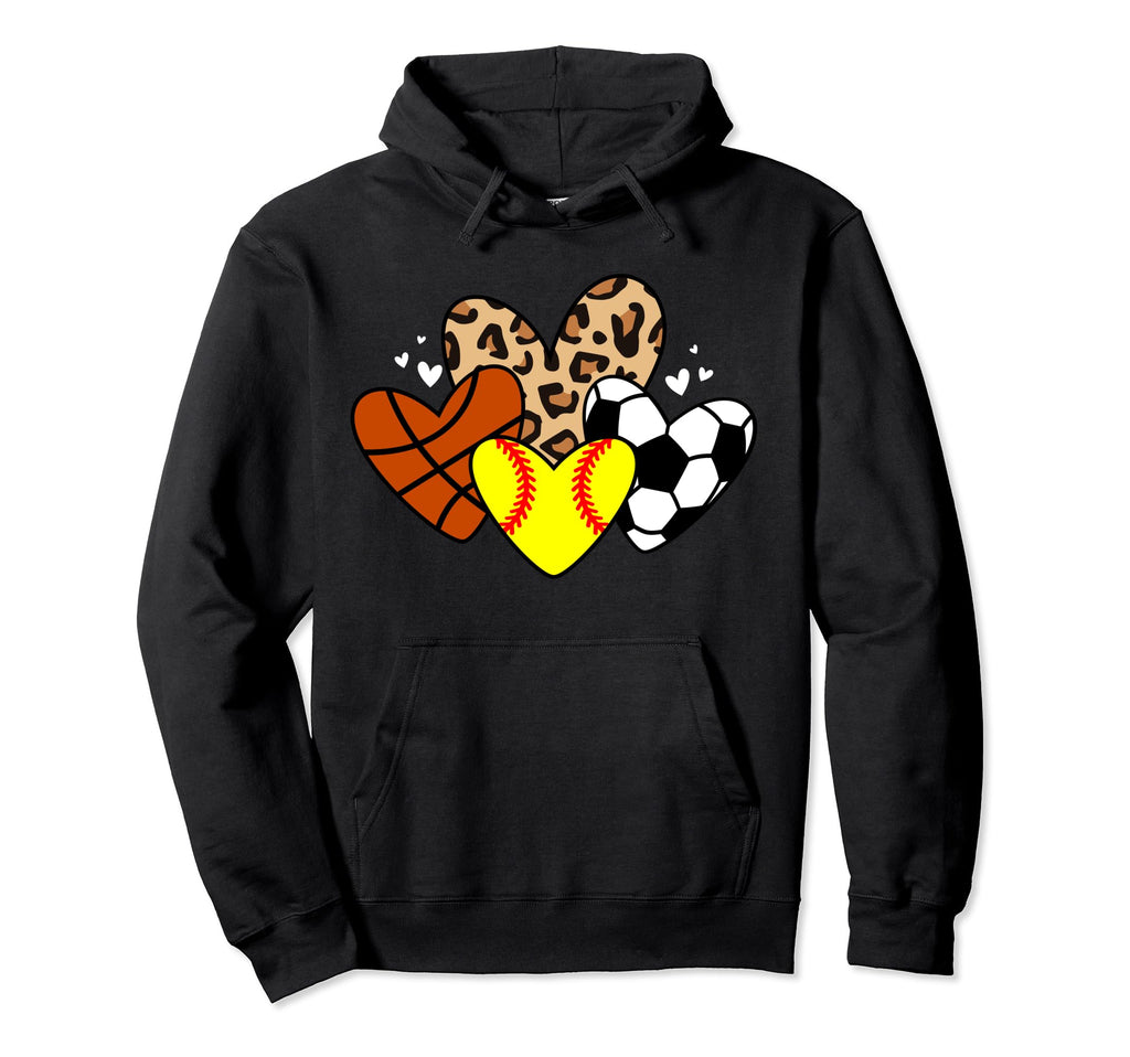 Softball Soccer Basketball Heart Funny Hoodie - Unique Graphic for Adults - T-Shirt, Sweatshirt, Hoodie