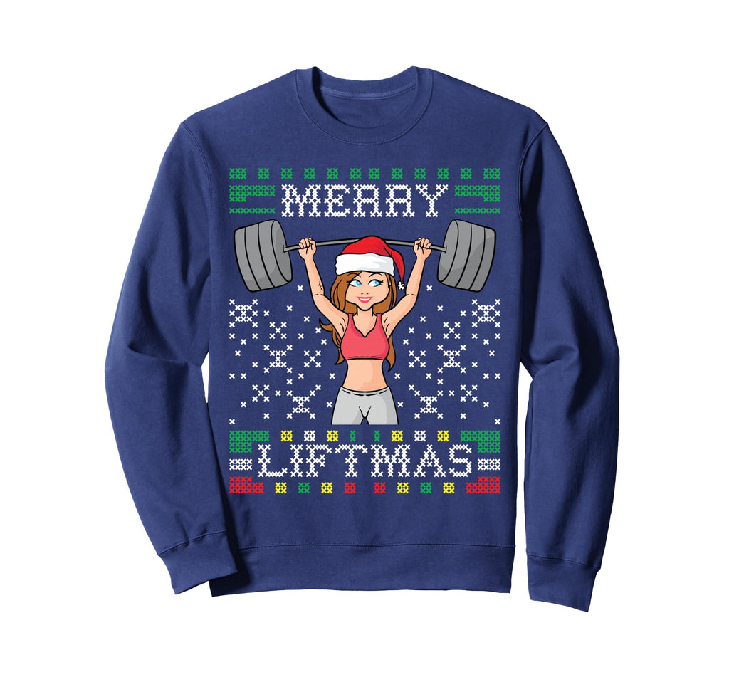 Merry Liftmas Ugly Miss Santa Sweatshirt - Aesthetic Graphic for Adults - T-Shirt, Sweatshirt, Hoodie