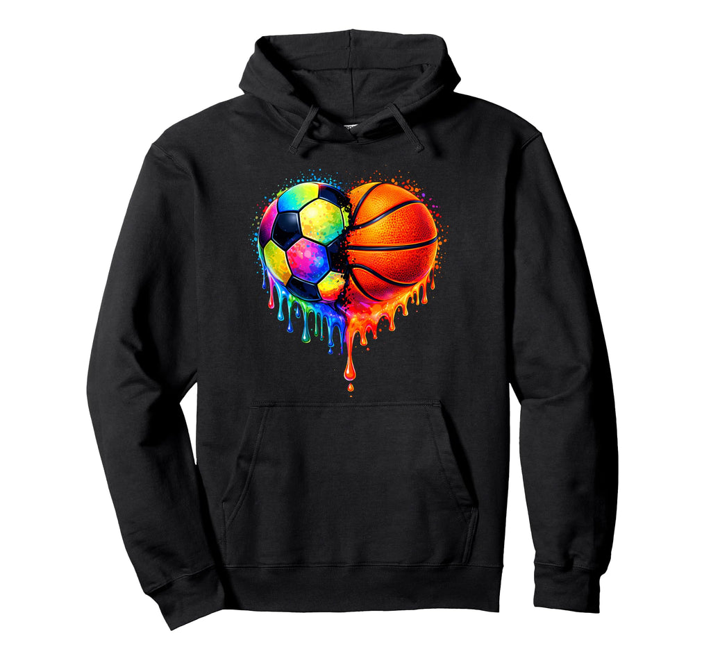 Soccer Basketball Drip Heart Sports Hoodie - Graphic Print for Adults - T-Shirt, Sweatshirt, Hoodie