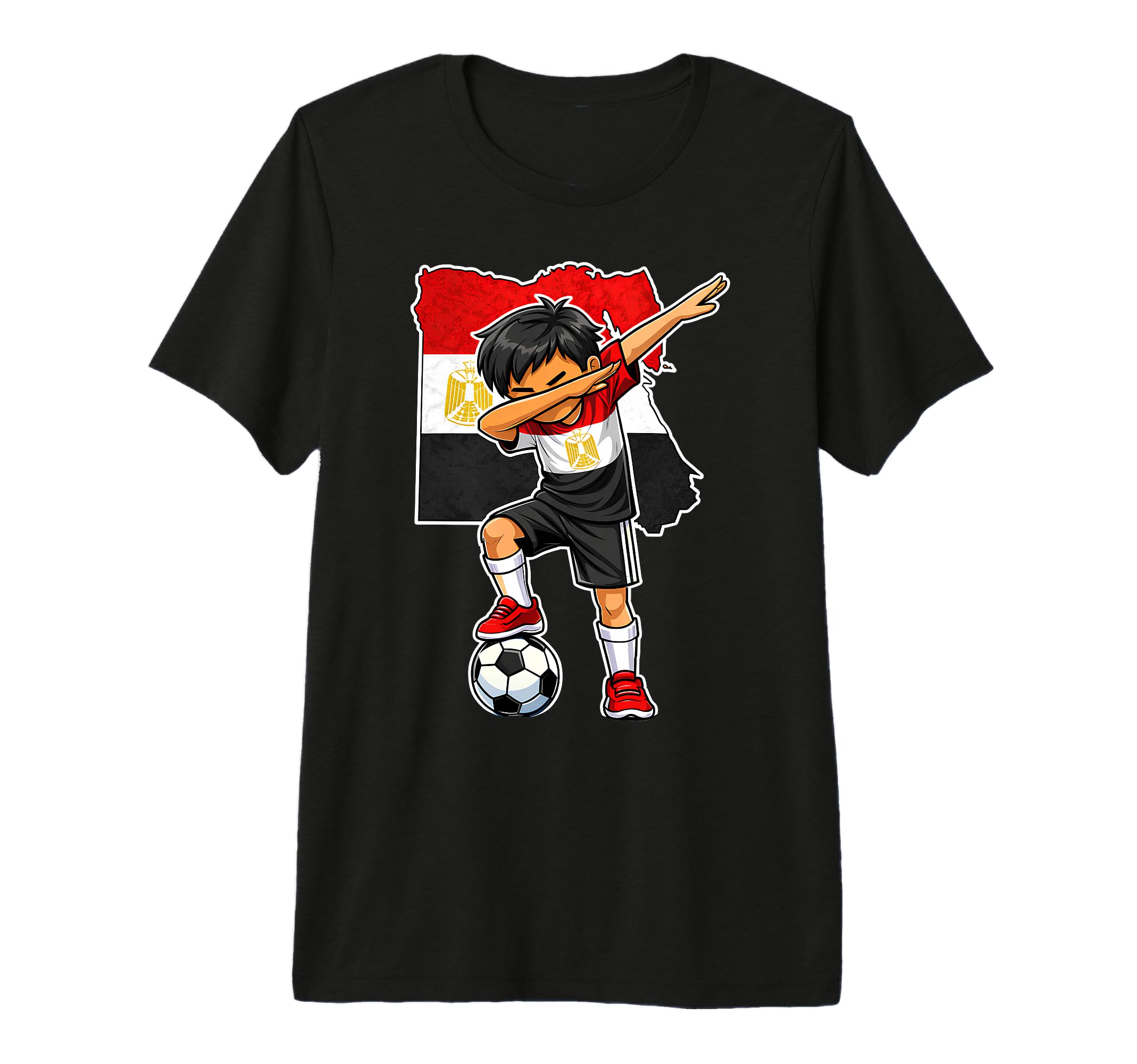 Dabbing Egypt Soccer Map Flag Tri T-Shirt - Aesthetic Graphic for Adults - T-Shirt, Sweatshirt, Hoodie