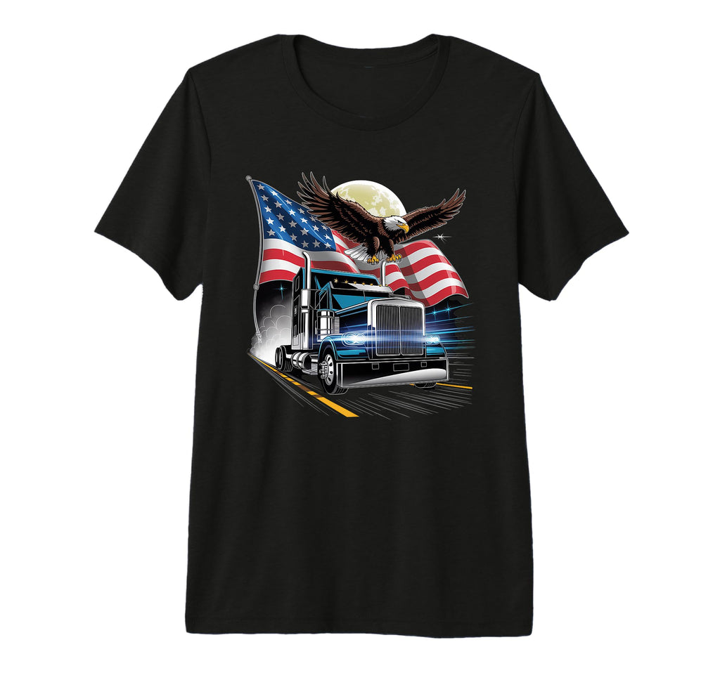 American Flag Trucker Dad Big Rig T-Shirt - Custom Art Print Men Women - T-Shirt, Sweatshirt, Hoodie