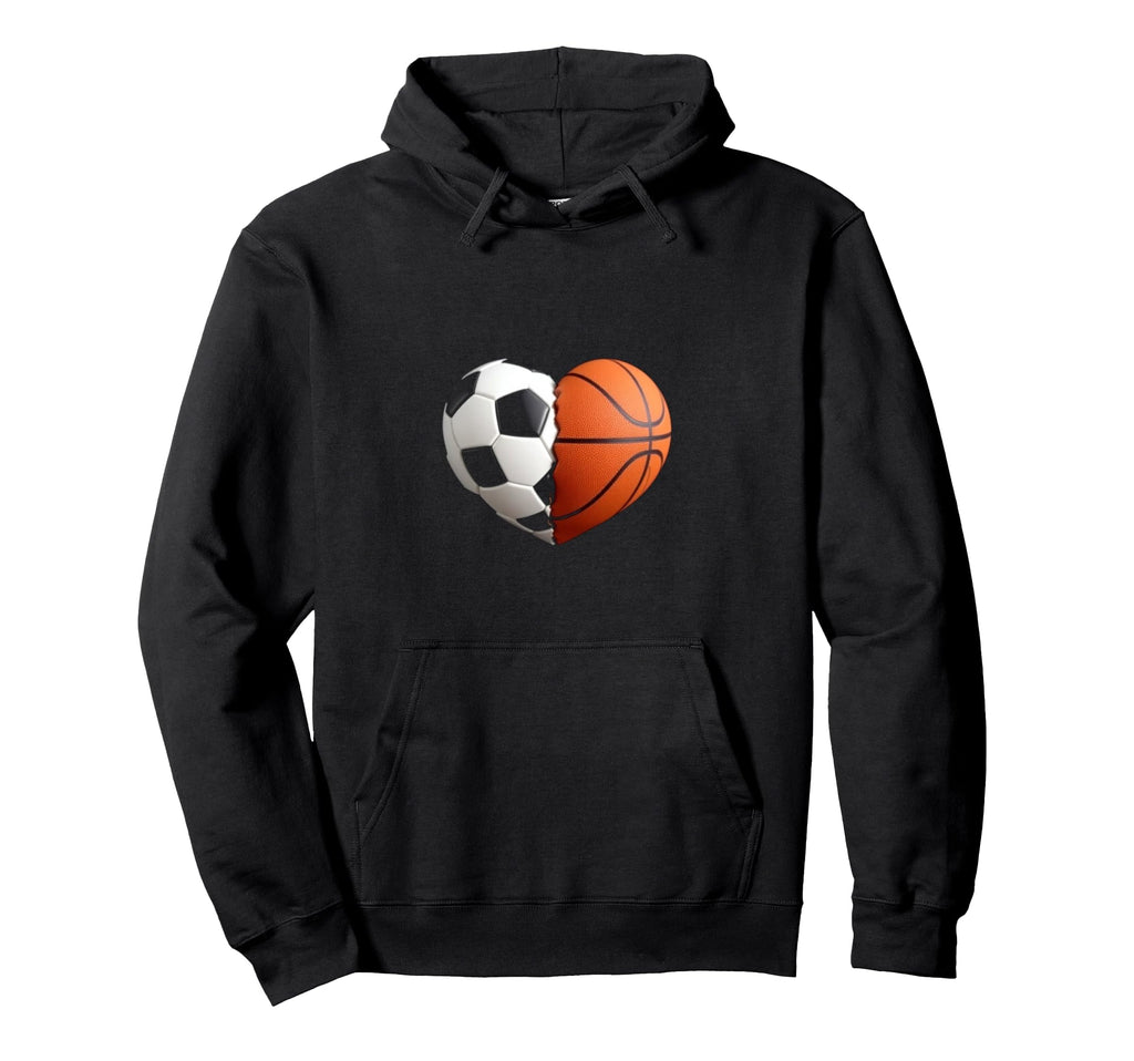 Split Heart Soccer Basketball Hoodie - Unique Graphic for Adults - T-Shirt, Sweatshirt, Hoodie