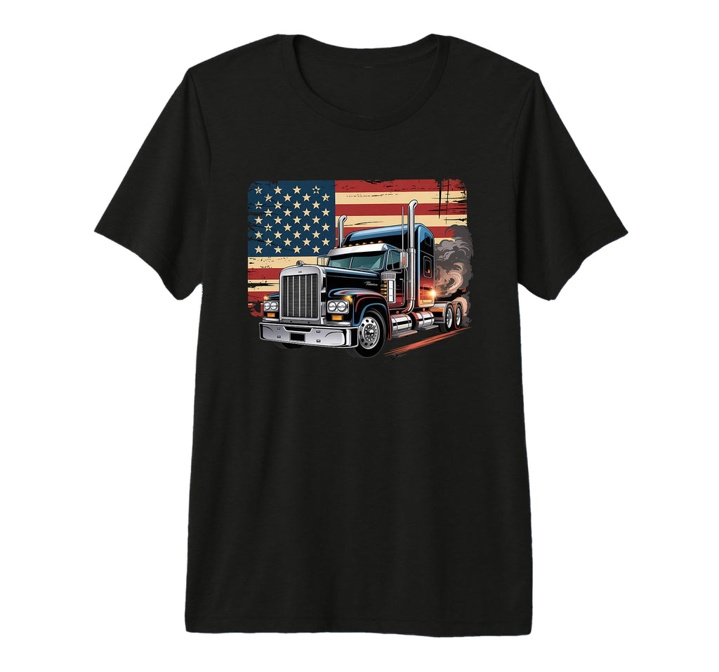 American Flag Trucker Dad Big Rig T-Shirt - Custom Art Print Men Women - T-Shirt, Sweatshirt, Hoodie