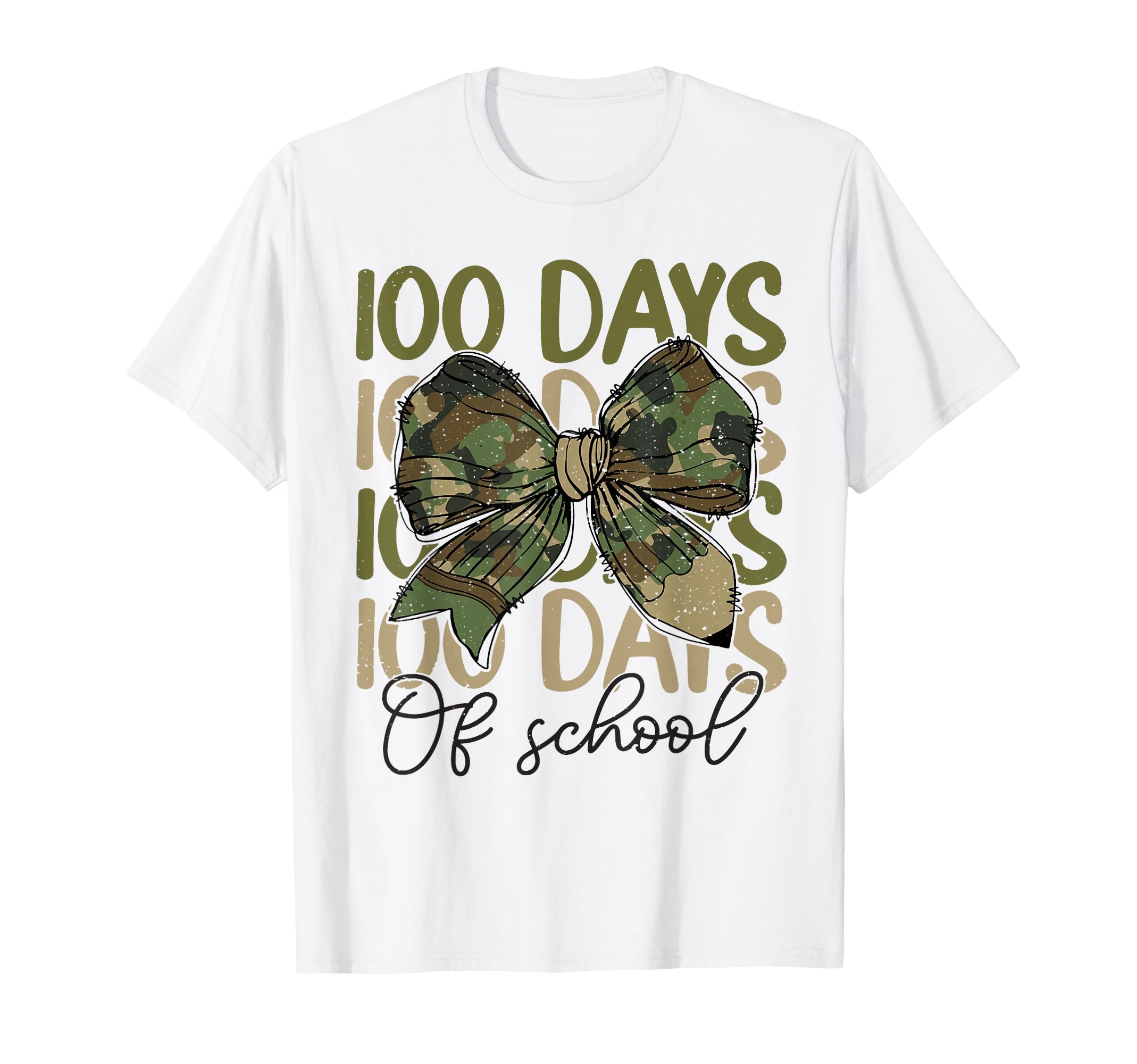 100 Days School Camo Coquette Bow Pencil T-Shirt - Unique Graphic Unisex - T-Shirt, Sweatshirt, Hoodie