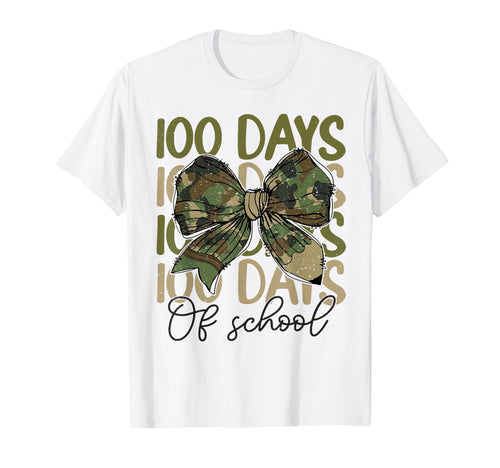 100 Days School Camo Coquette Bow Pencil T-Shirt - Unique Graphic Unisex - T-Shirt, Sweatshirt, Hoodie