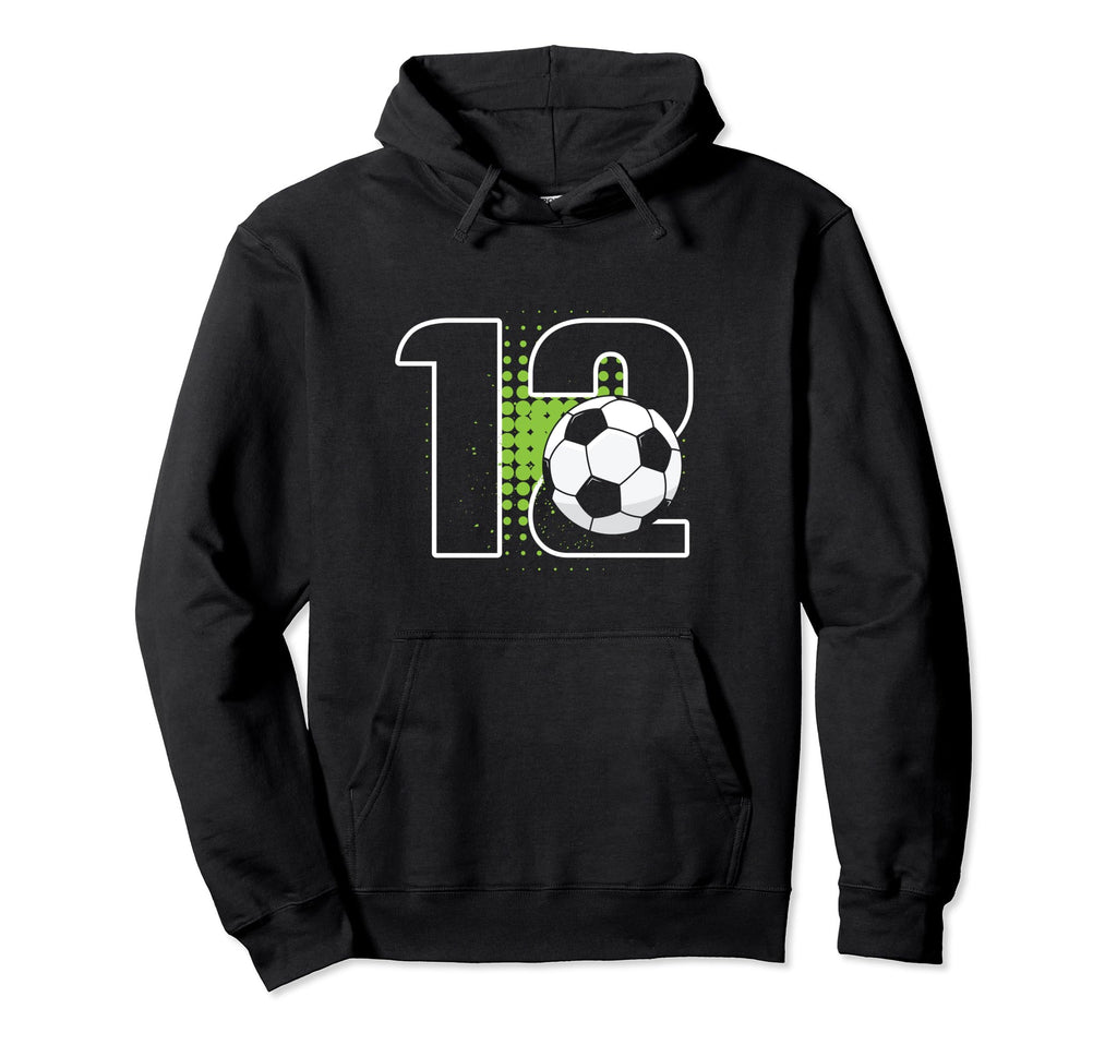 12Th Birthday Soccer Player Football 12 Hoodie - Trendy Graphic for Adults - T-Shirt, Sweatshirt, Hoodie