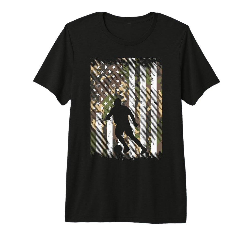Camo Us Flag Soccer Silhouette Football T-Shirt - Unique Graphic Unisex - T-Shirt, Sweatshirt, Hoodie