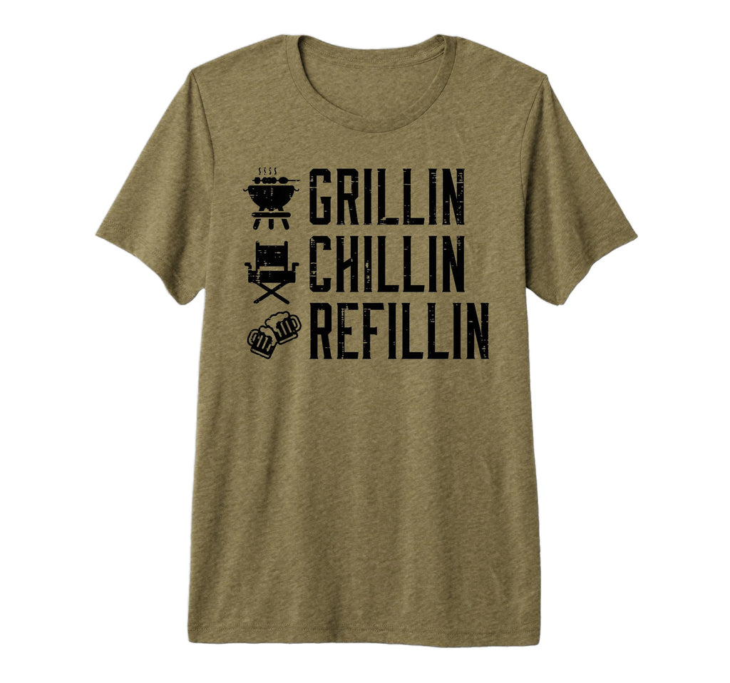 Grillin Chillin Refillin Funny Barbecue Bbq T-Shirt - Graphic Print Unisex - T-Shirt, Sweatshirt, Hoodie