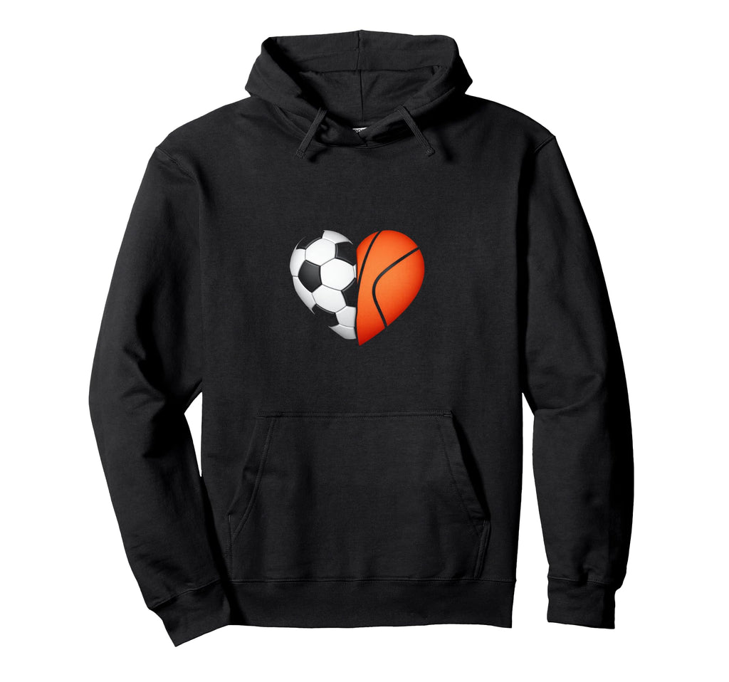 Split Heart Soccer Basketball Hoodie - Fun Novelty Design Men Women - T-Shirt, Sweatshirt, Hoodie