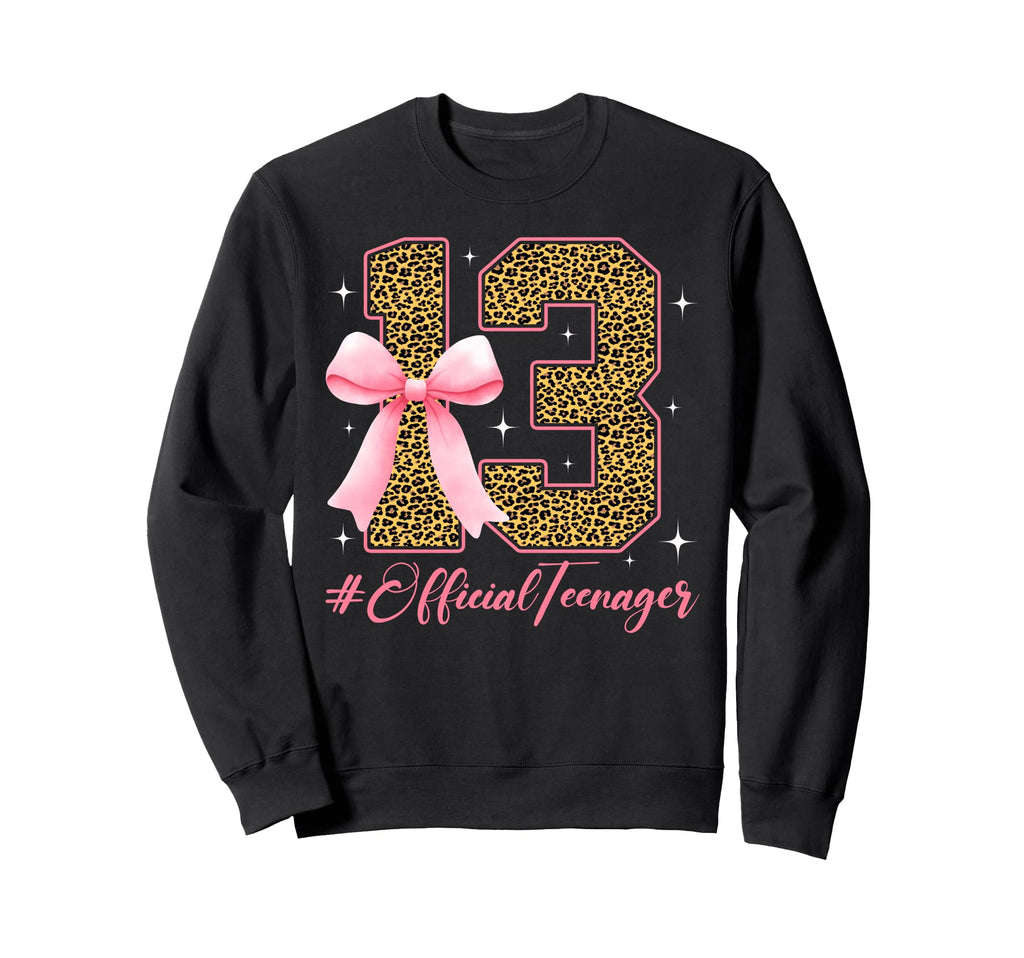 13 Years Old Teenager Bow Leopard Sweatshirt - Novelty Apparel Men Women - T-Shirt, Sweatshirt, Hoodie