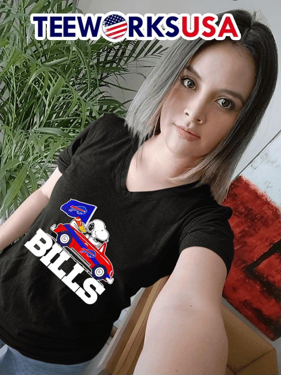 Snoopy and Woodstock driving car Buffalo Bills - Adult & Kids T-Shirts, Sweatshirts & Hoodies apparel design preview 7