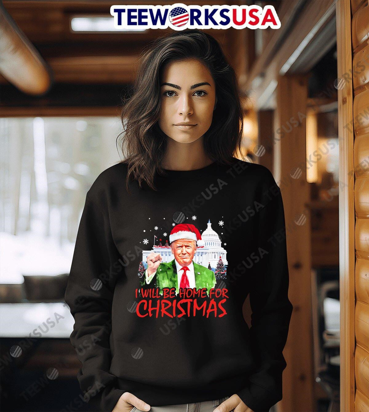 I will Be Home For Christmas Trump - Adult & Kids T-Shirts, Sweatshirts & Hoodies apparel design preview 3