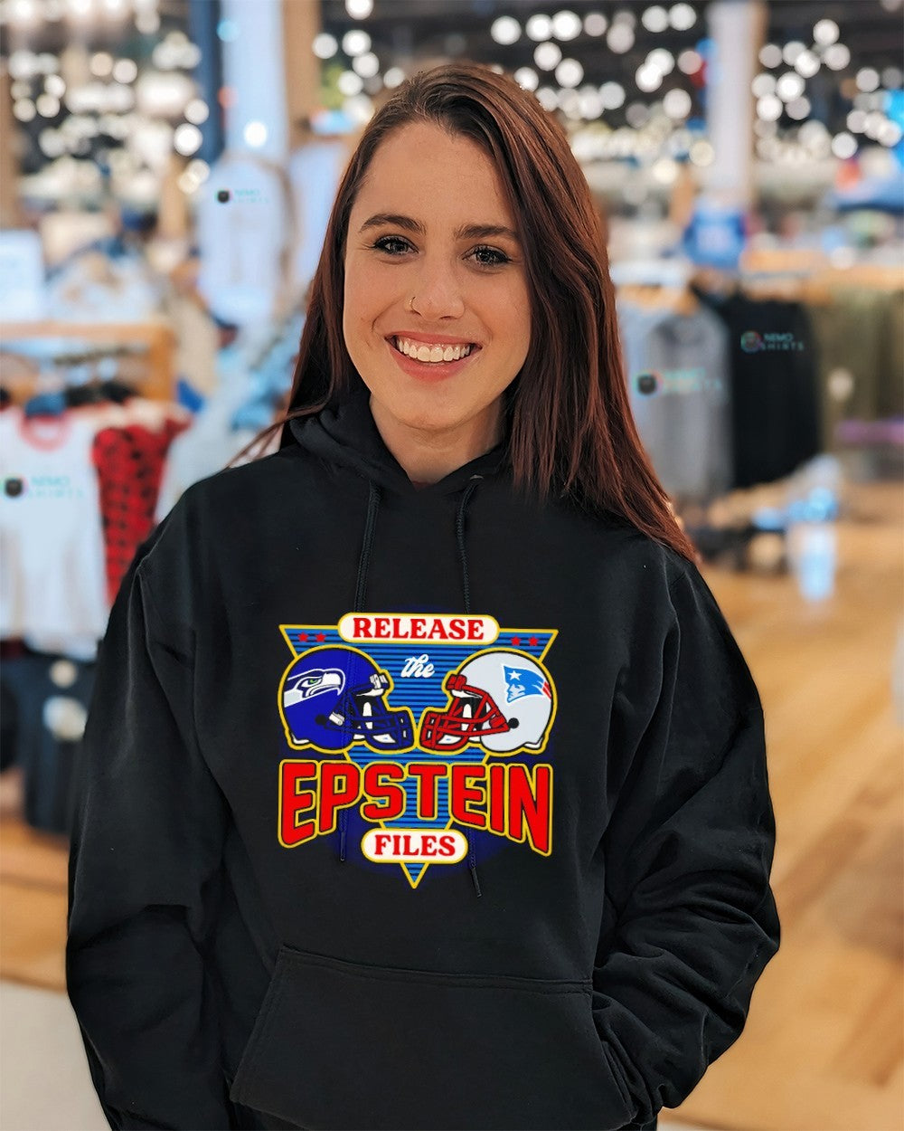 Release Epstein files Seahawks vs Patriots helmet - Adult & Kids T-Shirts, Sweatshirts & Hoodies apparel design preview 3