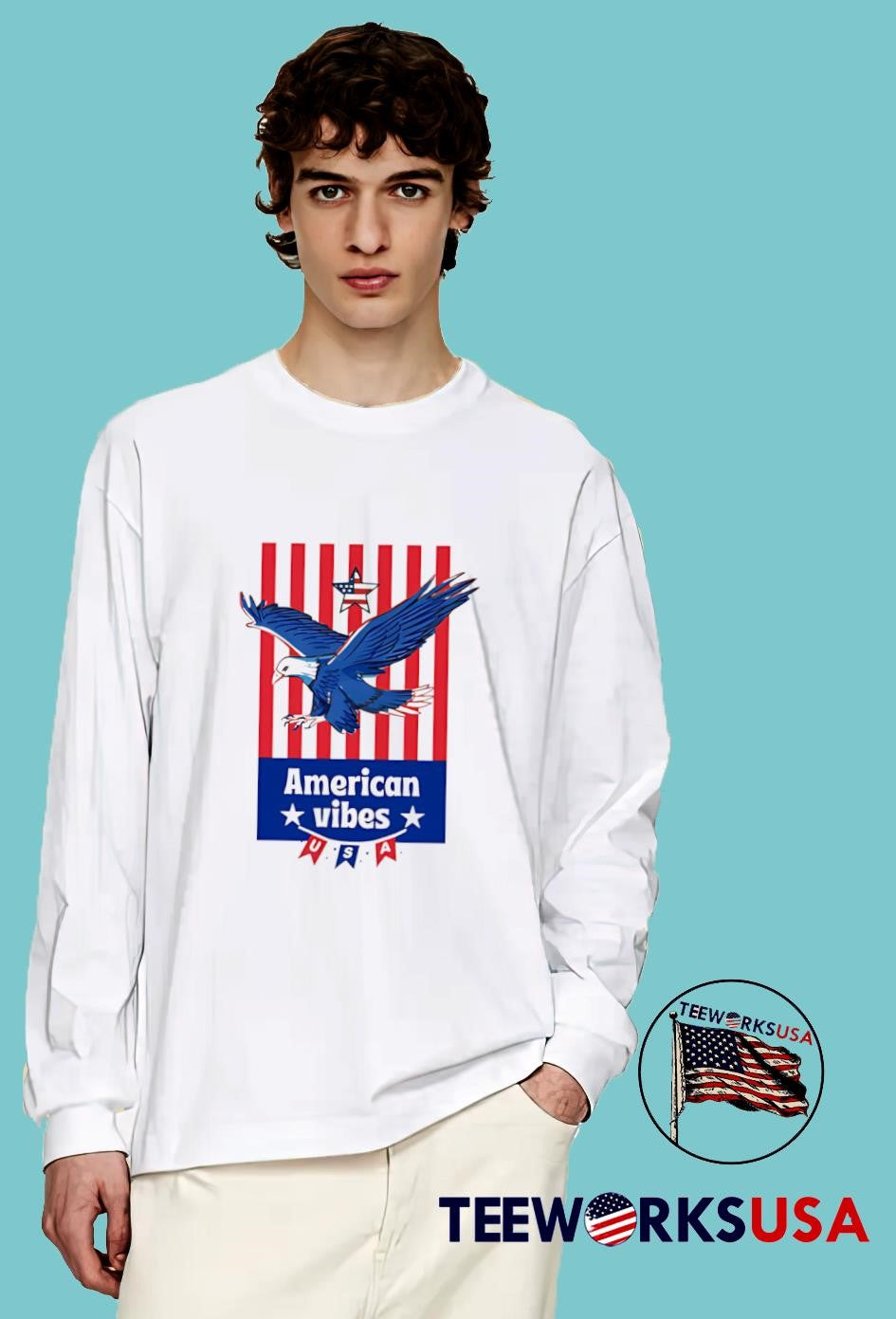 American Vibes USA Red White Blue - Adult & Kids T-Shirts, Sweatshirts & Hoodies apparel design preview 4