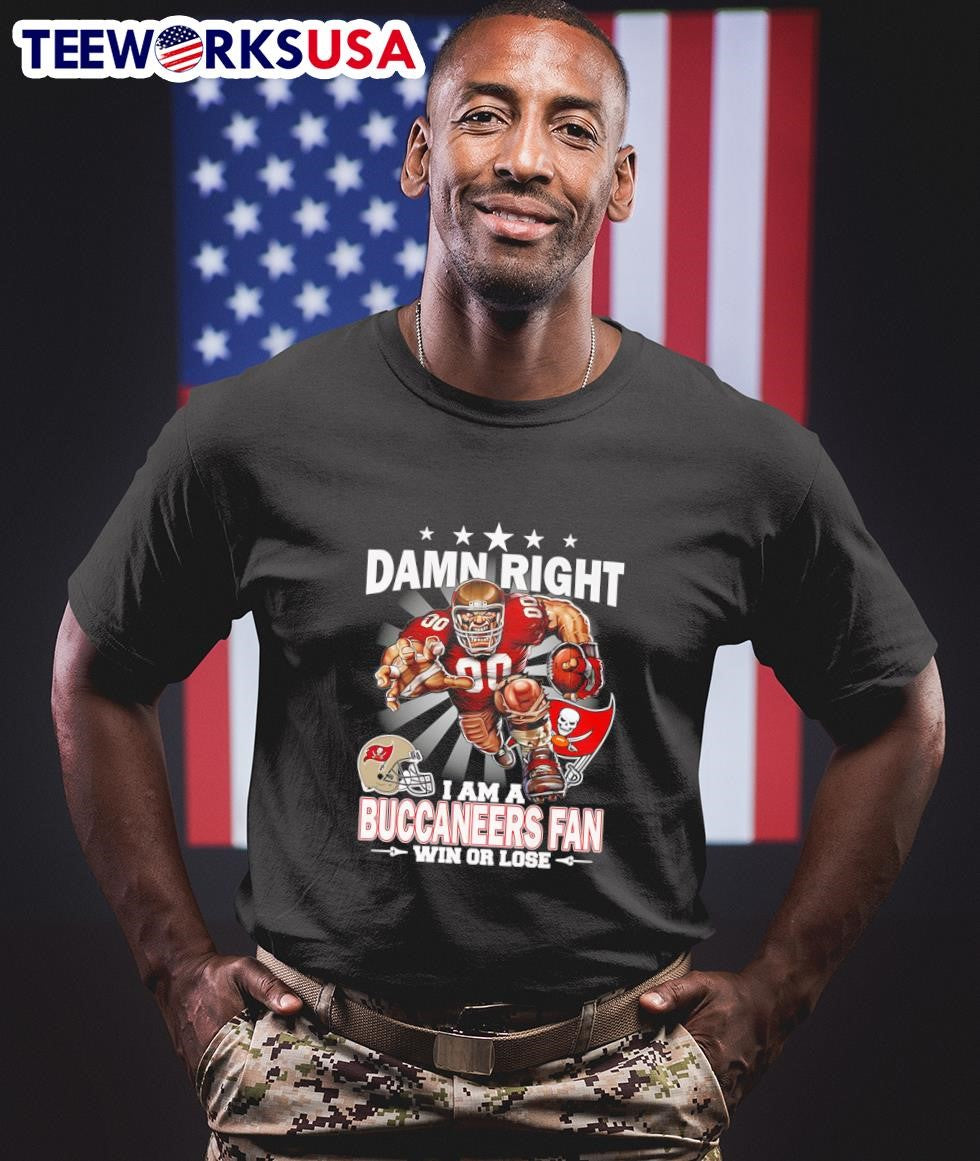 Damn right I am a Buccaneers fan win or lose mascot - Adult & Kids T-Shirts, Sweatshirts & Hoodies apparel design preview 1