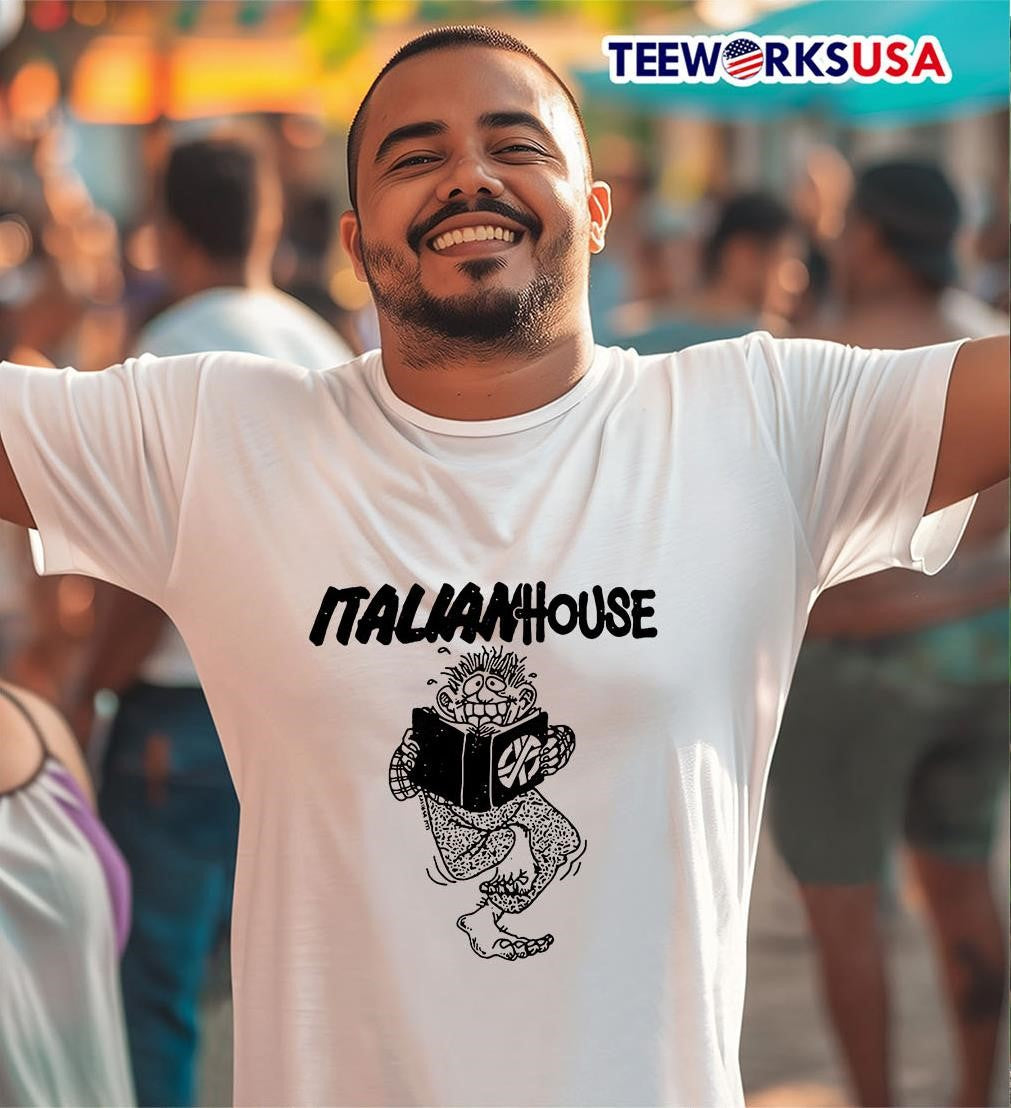 Italian House Cartoon Monster Reading Book Black and - Adult & Kids T-Shirts, Sweatshirts & Hoodies apparel design preview 2