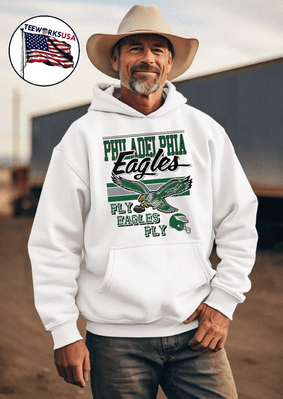 Philadelphia Eagles fly retro mascot - Adult & Kids T-Shirts, Sweatshirts & Hoodies apparel design preview 2