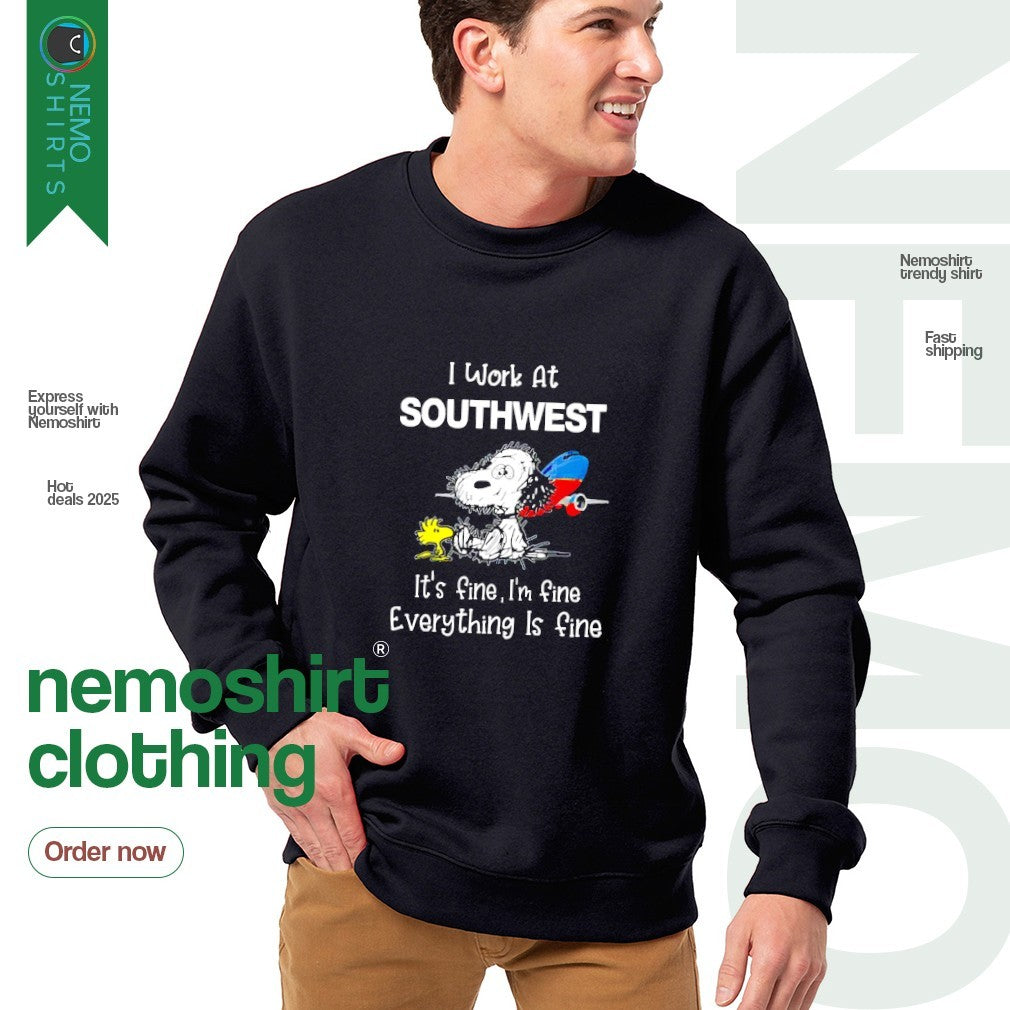 Snoopy I work at Southwest it's fine I'm everything - Adult & Kids T-Shirts, Sweatshirts & Hoodies apparel design preview 4