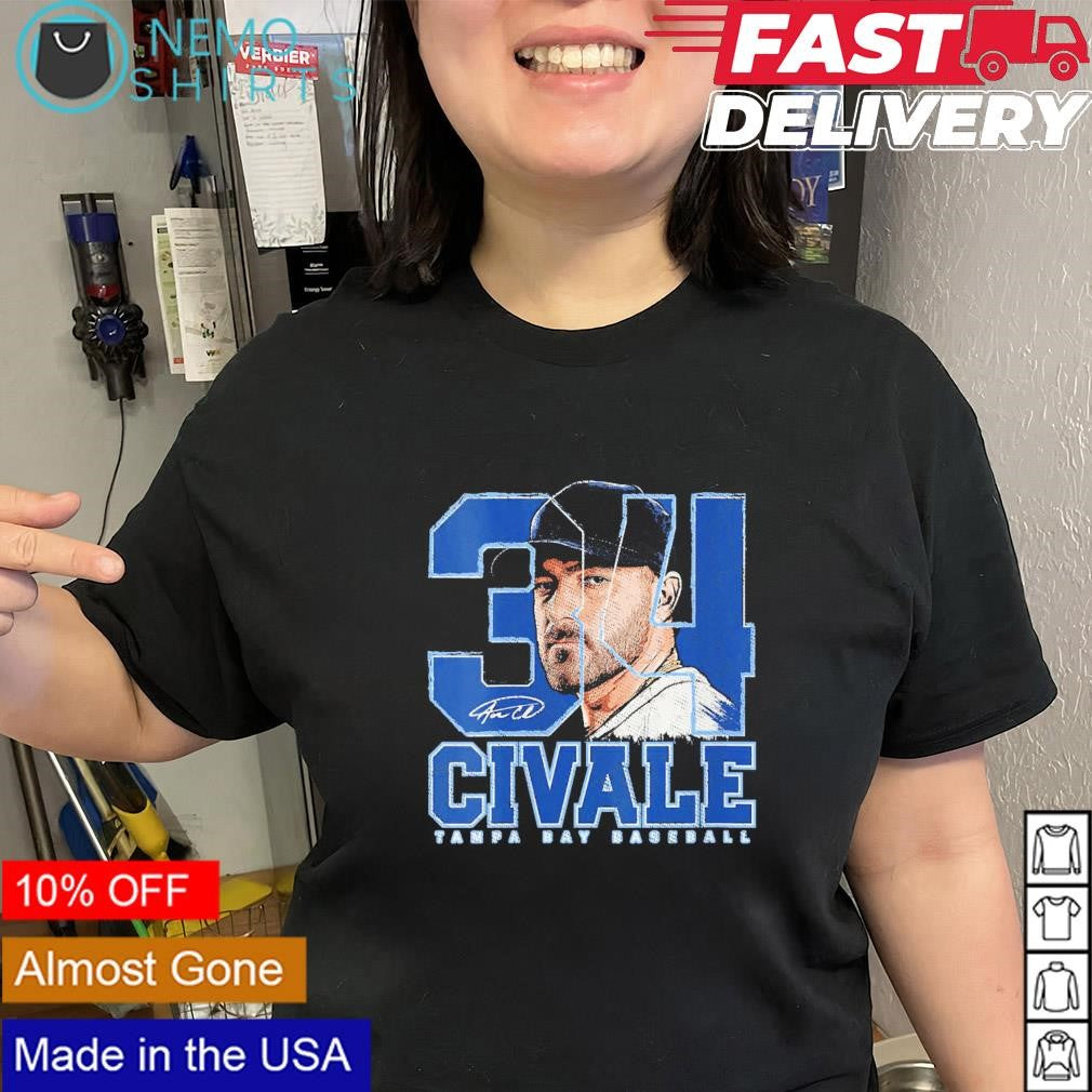 Aaron Civale Tampa Bay Rays no 34 signture silhouette - Adult & Kids T-Shirts, Sweatshirts & Hoodies apparel design preview 2