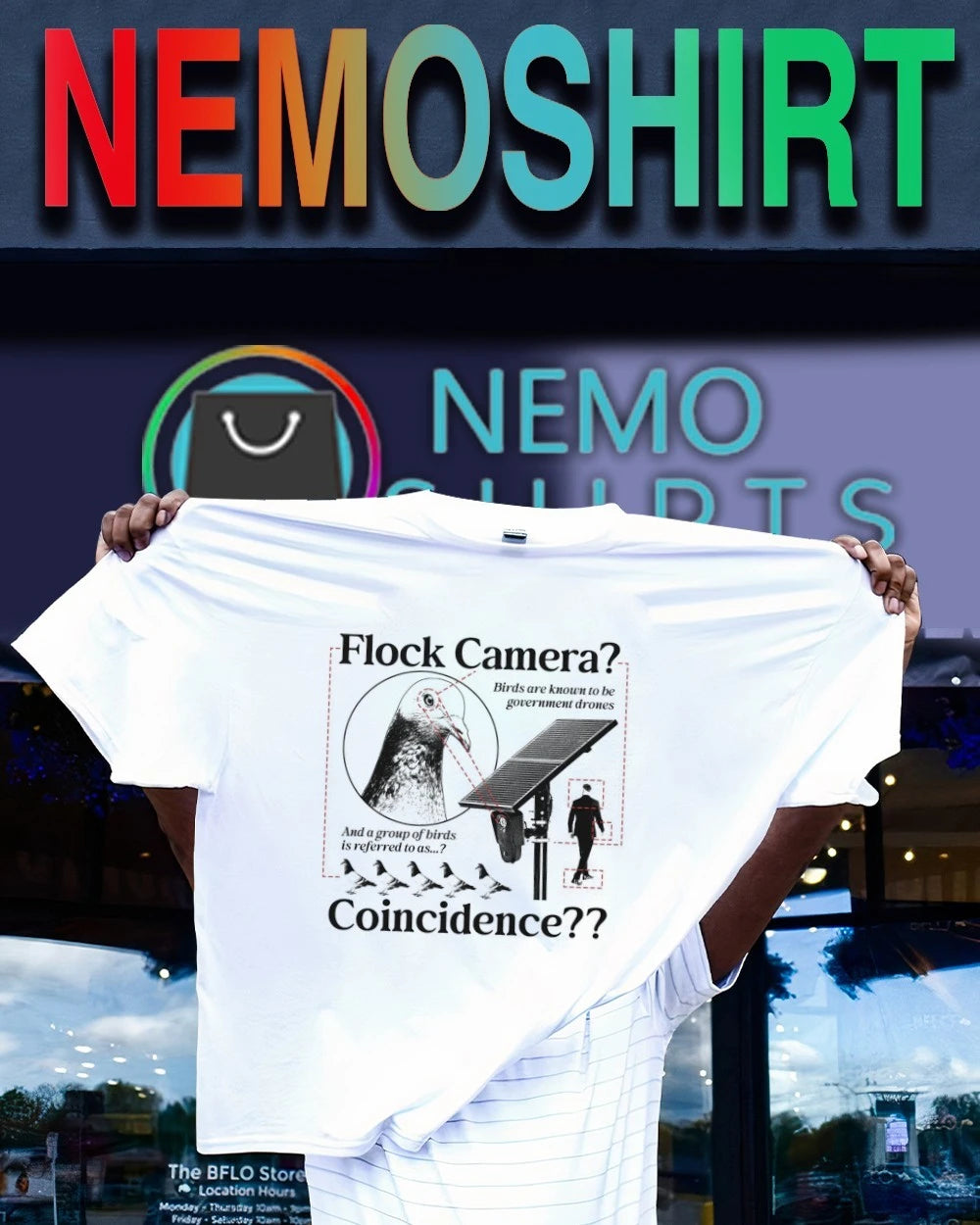 Flock Camera Birds Are Government Drones Coincidence - Adult & Kids T-Shirts, Sweatshirts & Hoodies apparel design preview 1