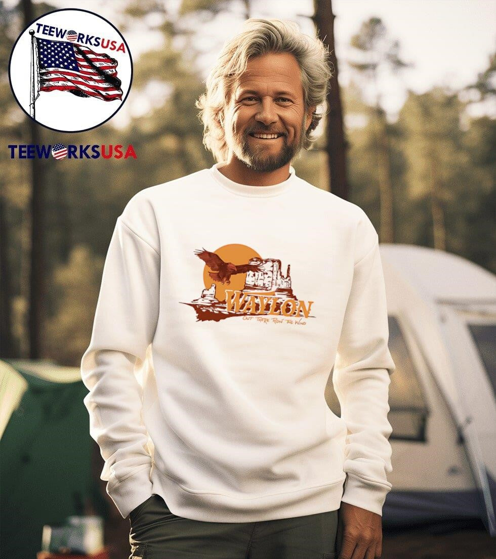 Waylon Jennings Ridin' The Wind - Adult & Kids T-Shirts, Sweatshirts & Hoodies apparel design preview 3