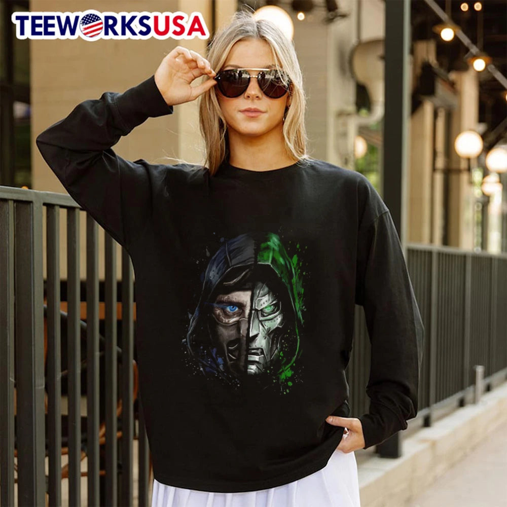 Doctor Doom Sub Zero Split Face Hooded Mask Paint - Adult & Kids T-Shirts, Sweatshirts & Hoodies apparel design preview 4