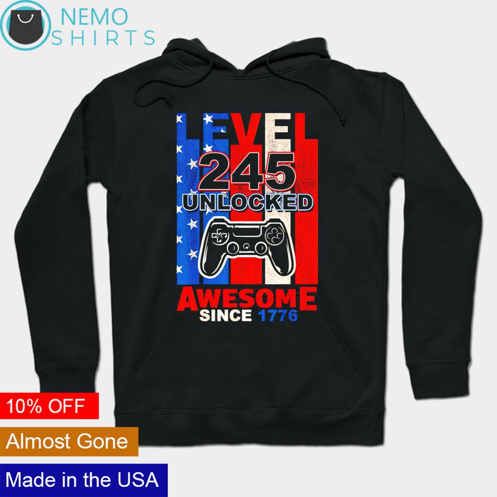 Gamer level 245 unlocked awesome since 1776 - Adult & Kids T-Shirts, Sweatshirts & Hoodies apparel design preview 2