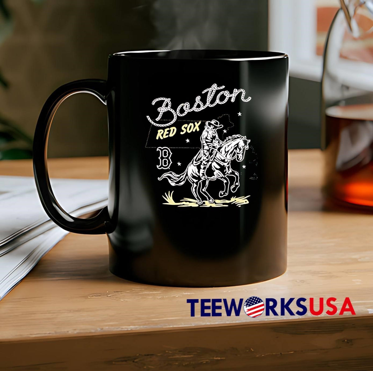 Boston Red Sox Cowboy Riding Horse Vintage Style - Adult & Kids T-Shirts, Sweatshirts & Hoodies apparel design preview 2