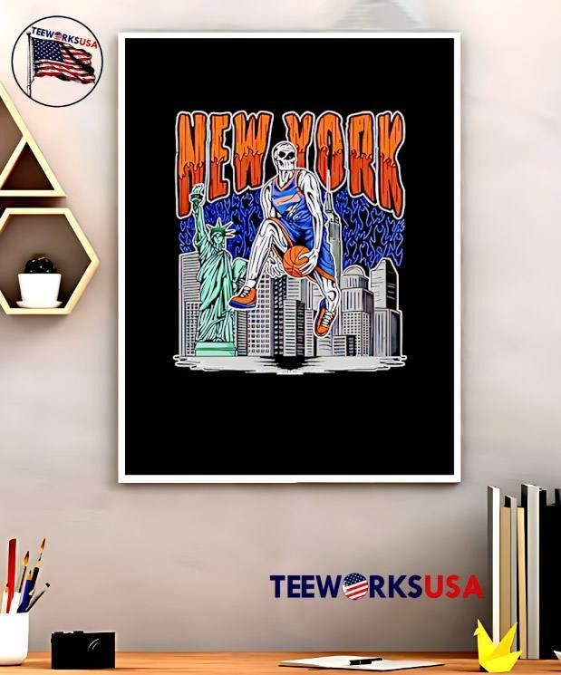 New York Skeleton Dunking with Statue of Liberty and - Adult & Kids T-Shirts, Sweatshirts & Hoodies apparel design preview 5